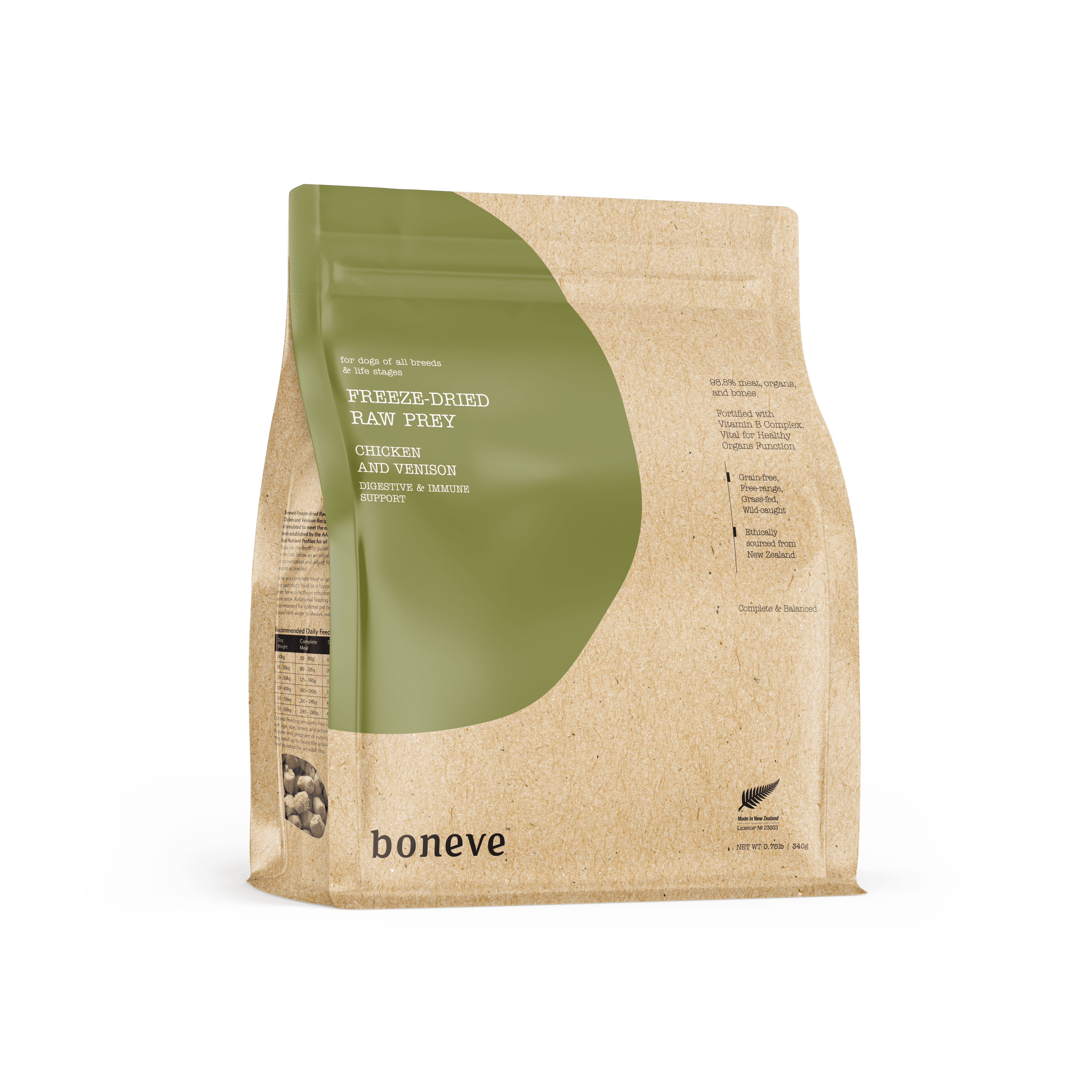 Boneve Freeze Dried Dog Food (Chicken & Venison), 340g