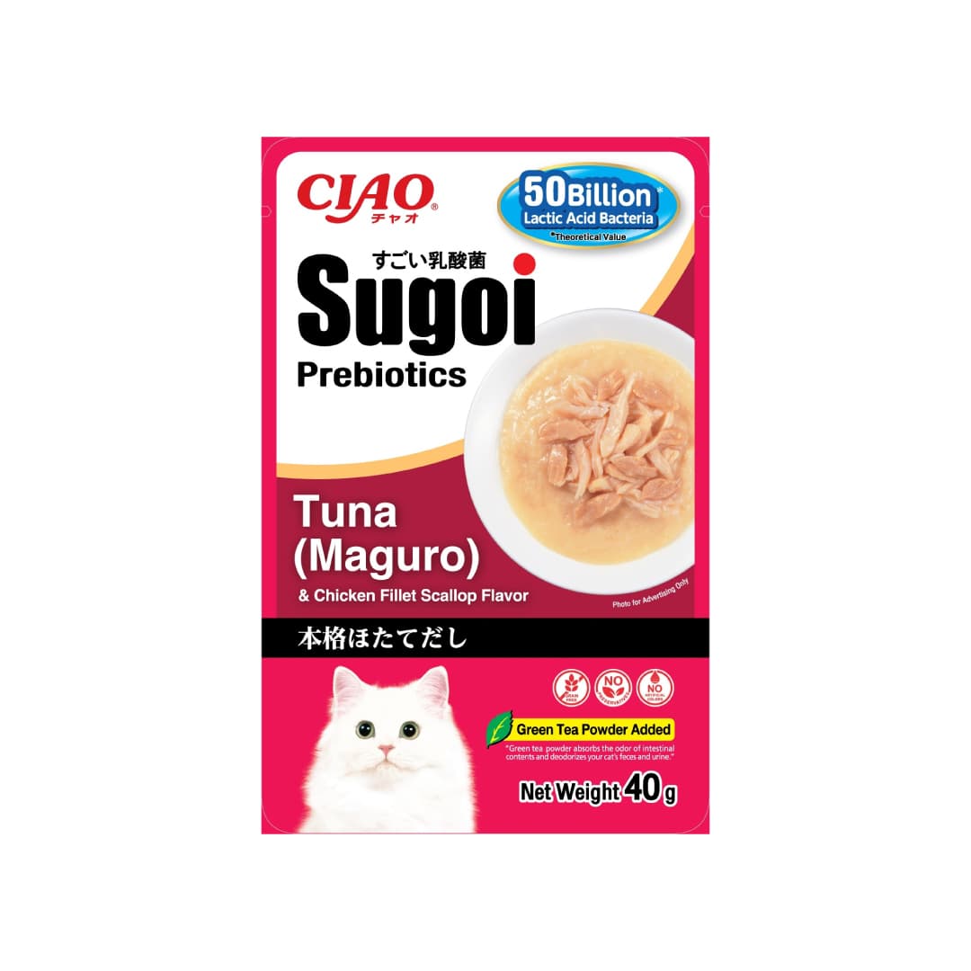 Ciao CIAO Sugoi Pouch Chicken Fillet Plus Prebiotics Cat Treats (Tuna (Maguro) & Scallop), 40g