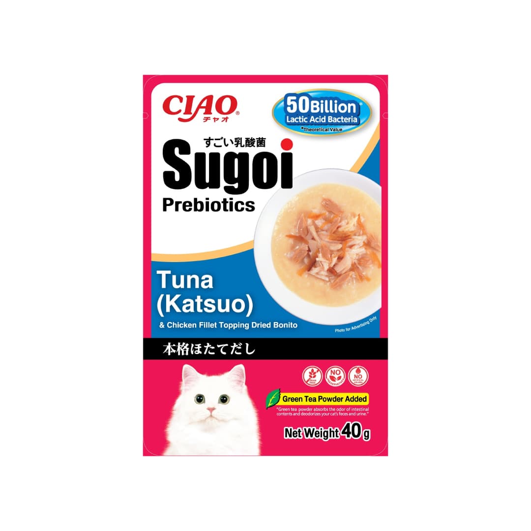 Ciao CIAO Sugoi Pouch Chicken Fillet Plus Prebiotics Cat Treats (Tuna (Katsuo) & Dried Bonito), 40g