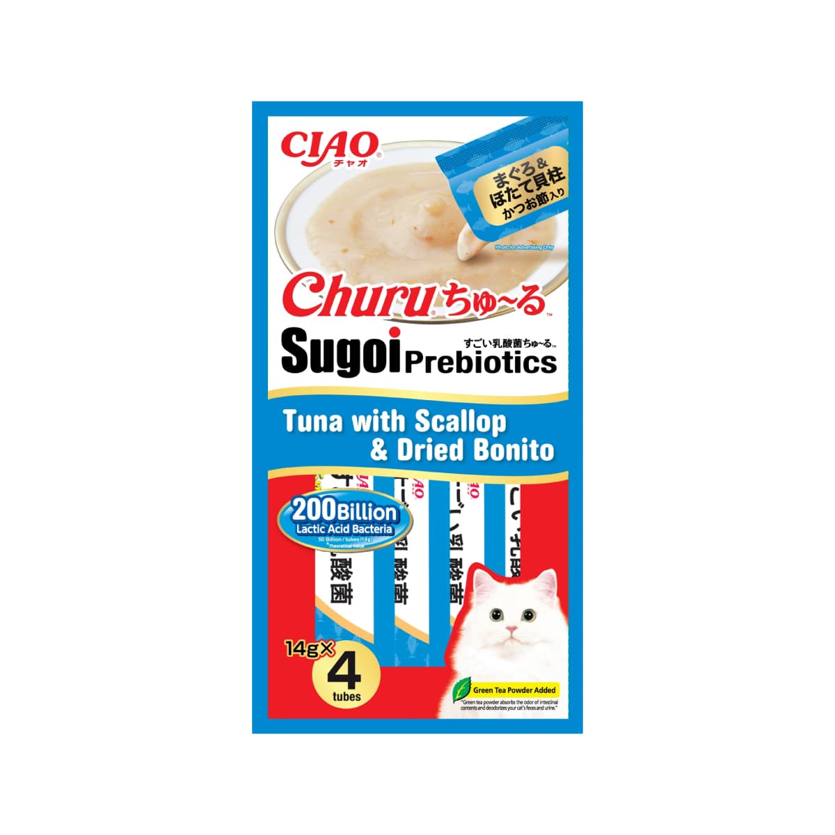 Ciao Churu Sugoi Preiotics Cat Treats (Tuna with Scallop and Dried Bonito), 14g x 4