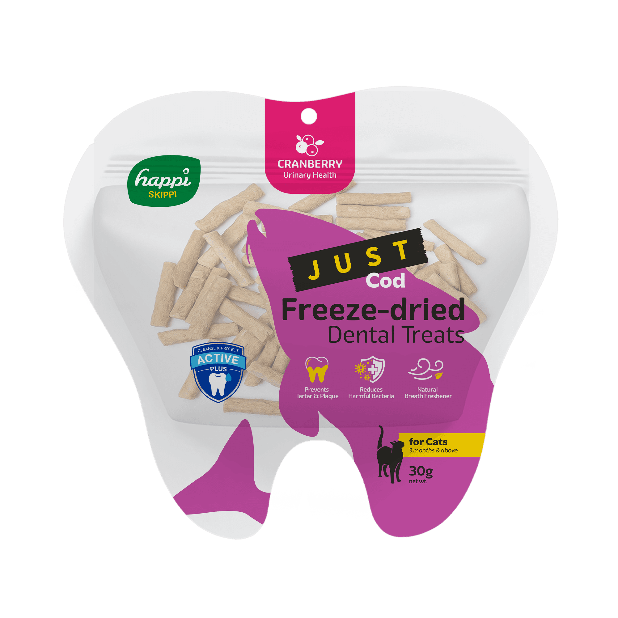 Happi Skippi Just Freeze-dried Dental Treats For Cats (Cod & Cranberry), 30g