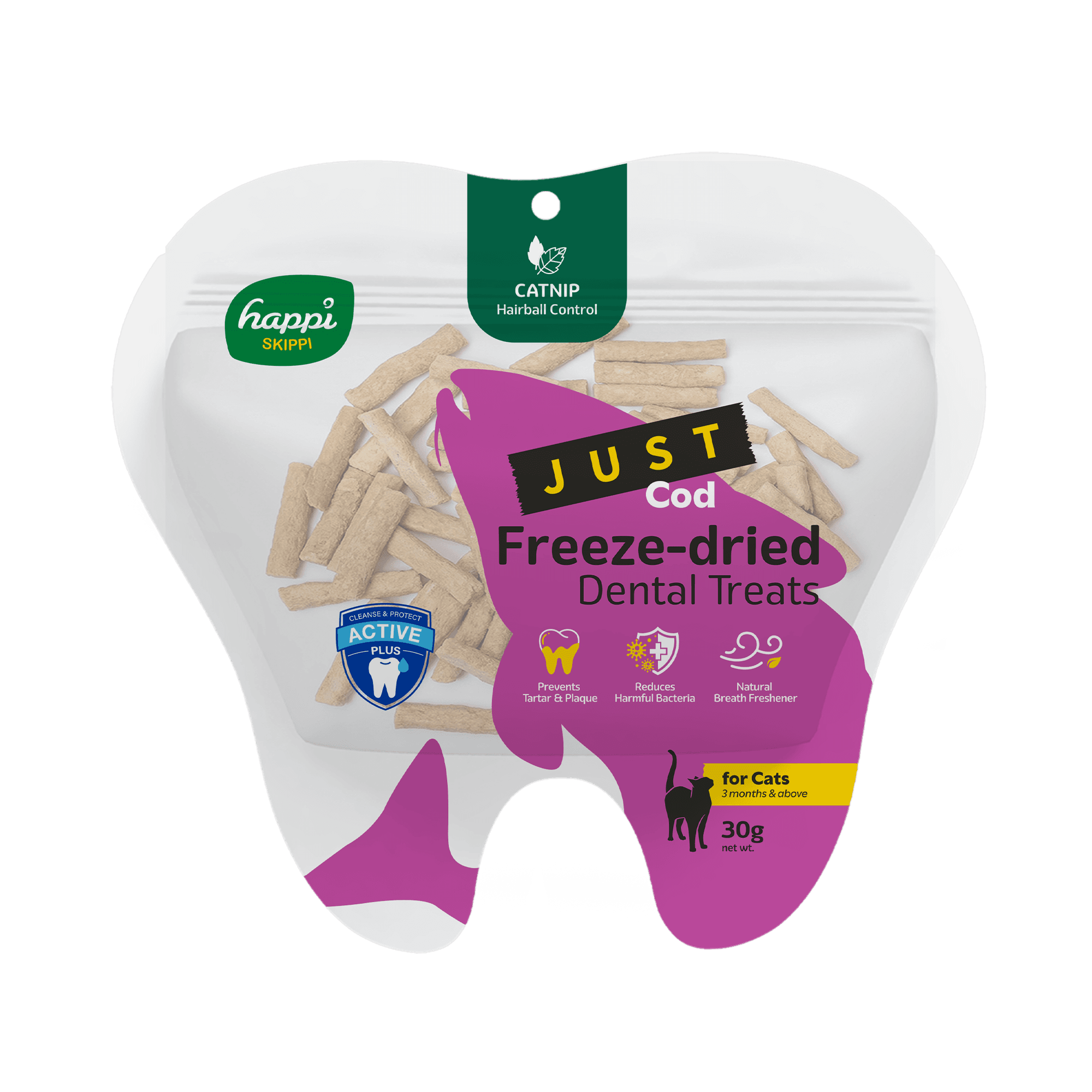 Happi Skippi Just Freeze-dried Dental Treats For Cats (Cod & Catnip), 30g