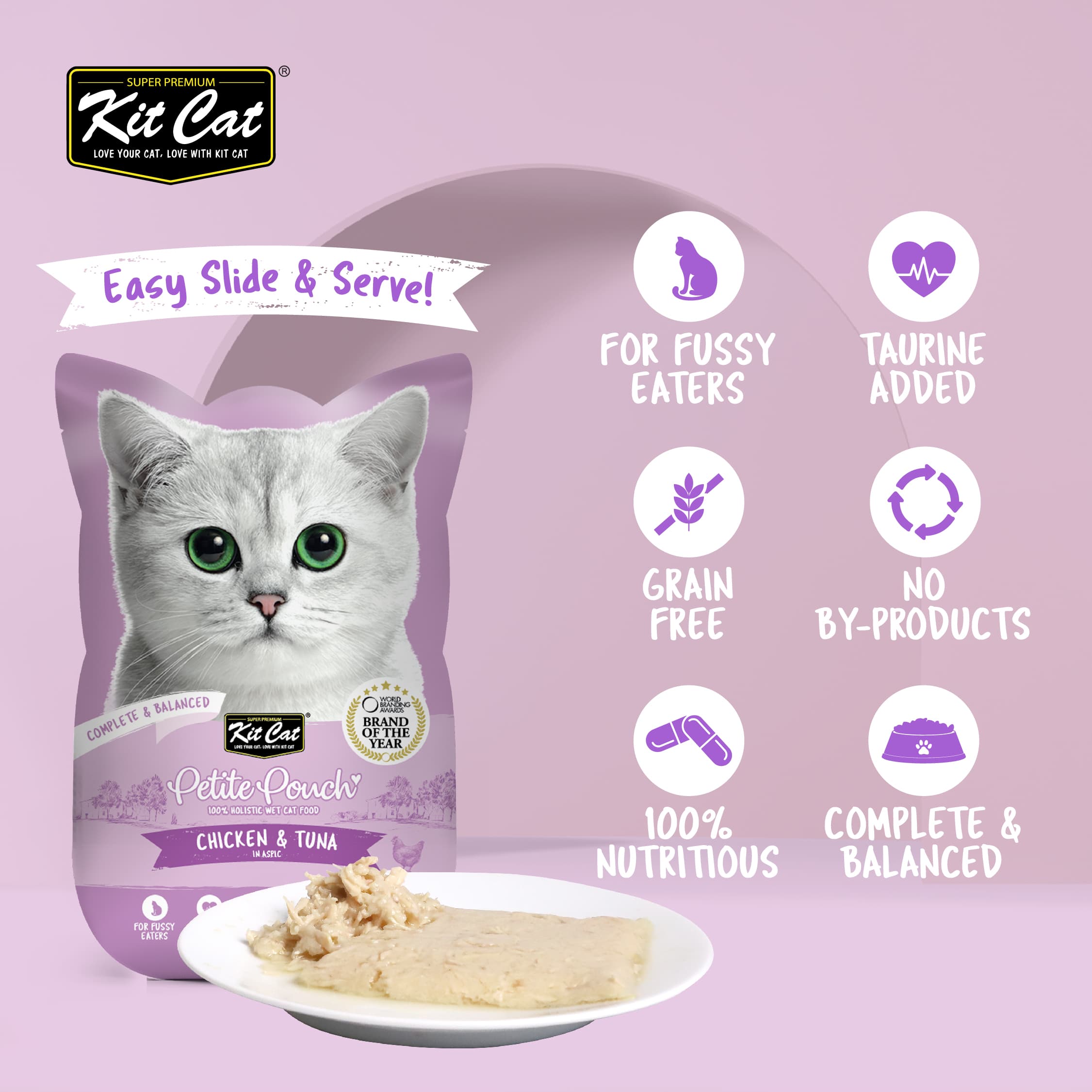 Kit Cat Petite Pouch Complete & Balanced Wet Cat Food - Chicken & Tuna in Aspic (70g)