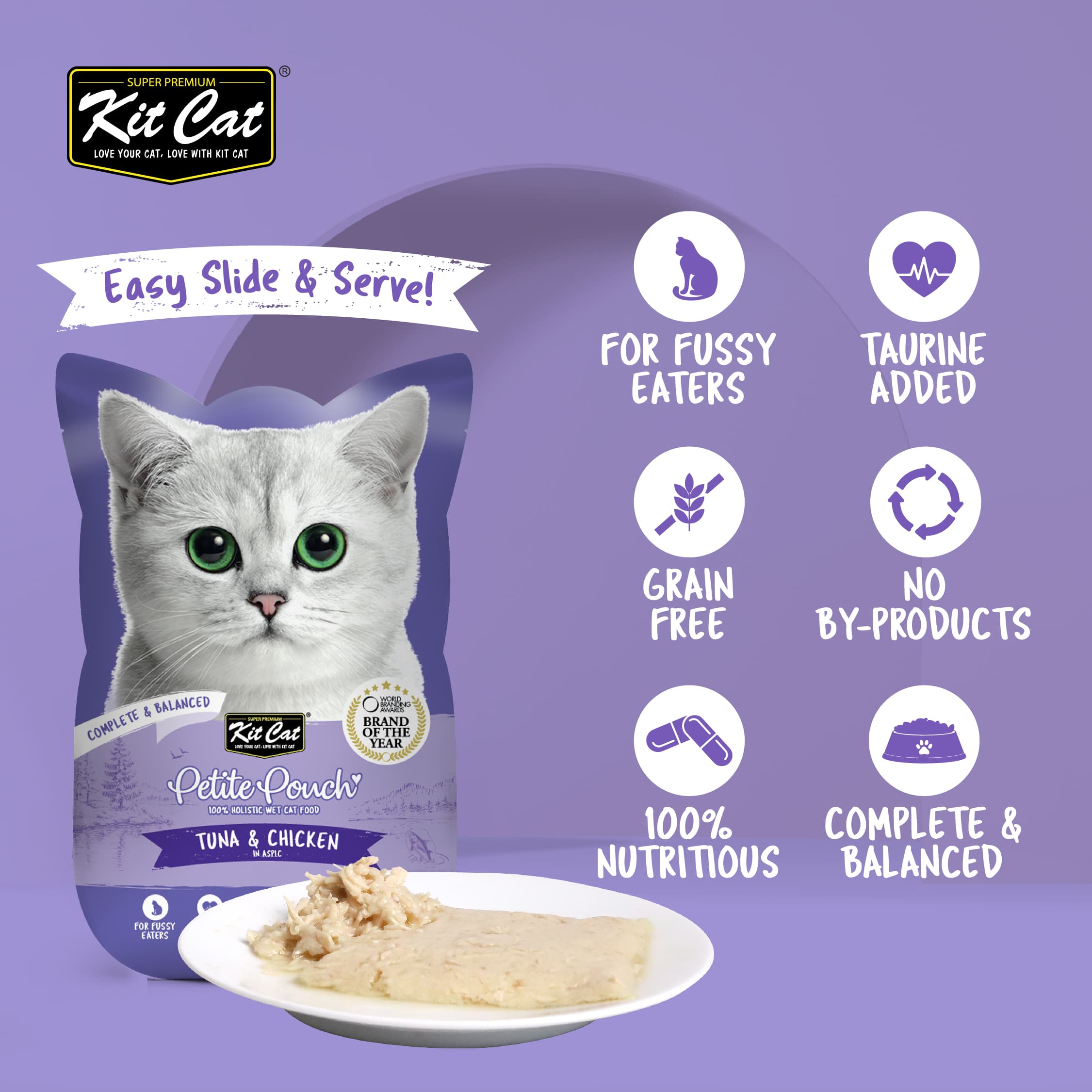 Kit Cat Petite Pouch Complete & Balanced Wet Cat Food - Tuna & Chicken in Aspic (70g)
