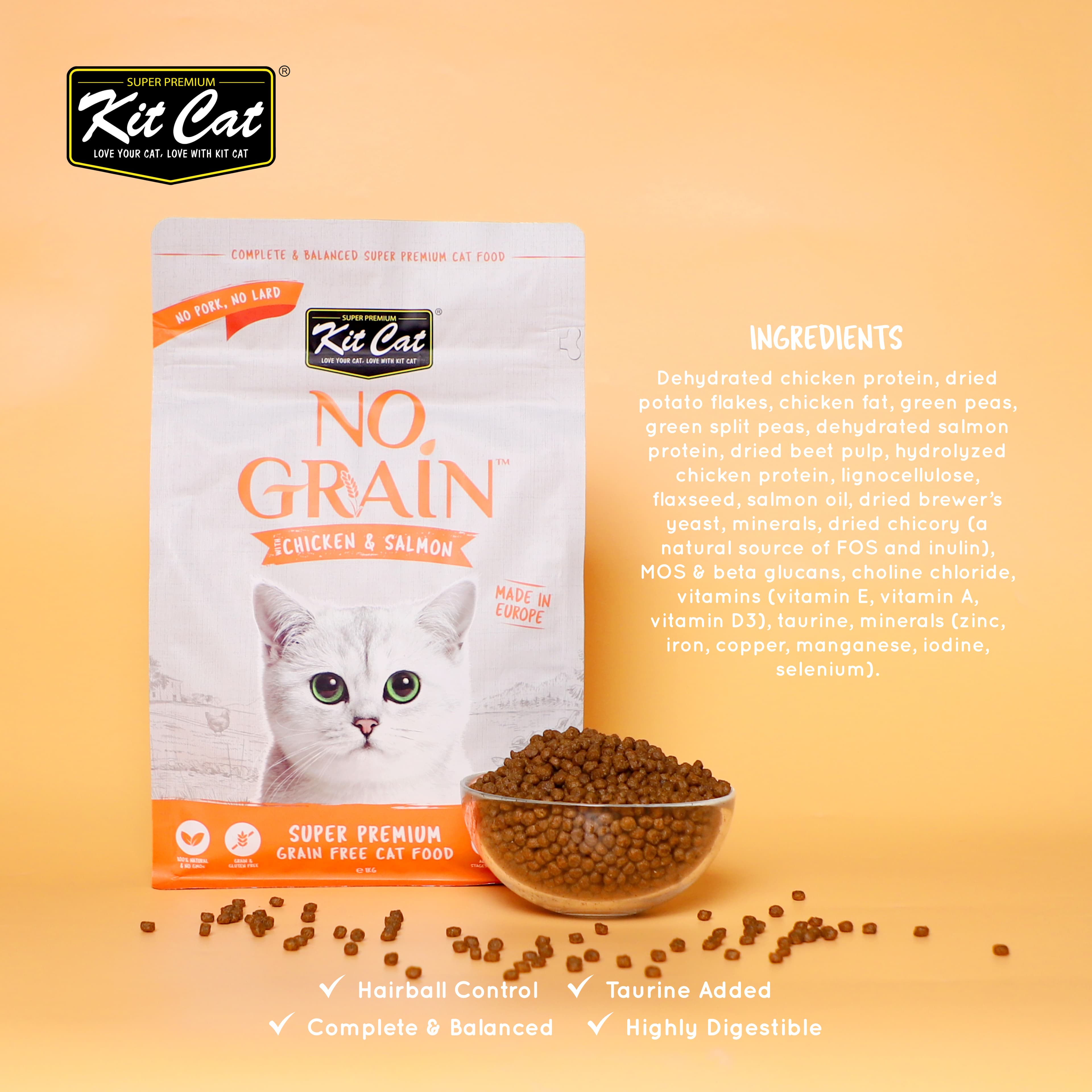 Kit Cat No Grain Dry Cat Food (Chicken & Salmon), 1kg