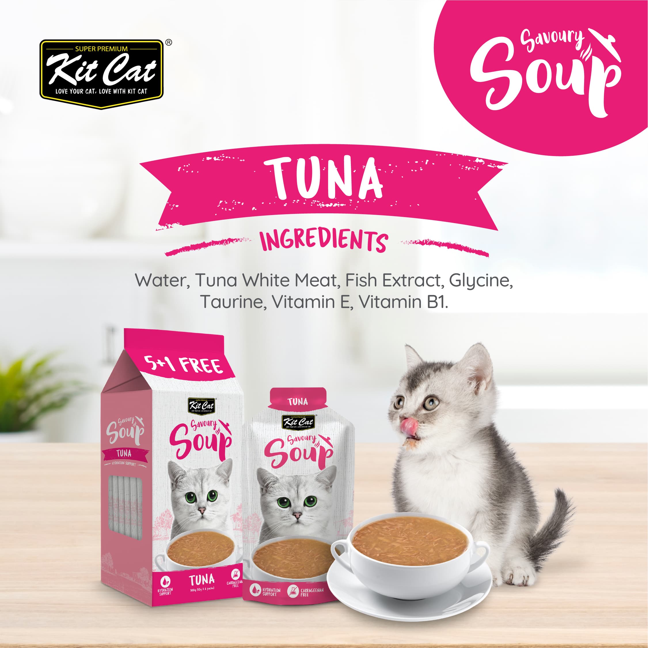 Kit Cat Savoury Soup Wet Food Pouches for Cats - Tuna (50g x 6) | Carton of 8