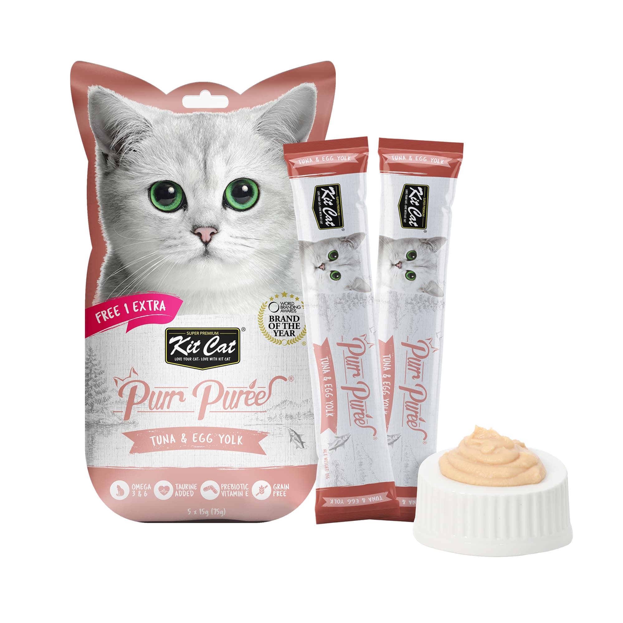 Kit Cat Purr Puree Liquid Treats for Cat - Tuna & Egg Yolk (15g) | 5 Sticks