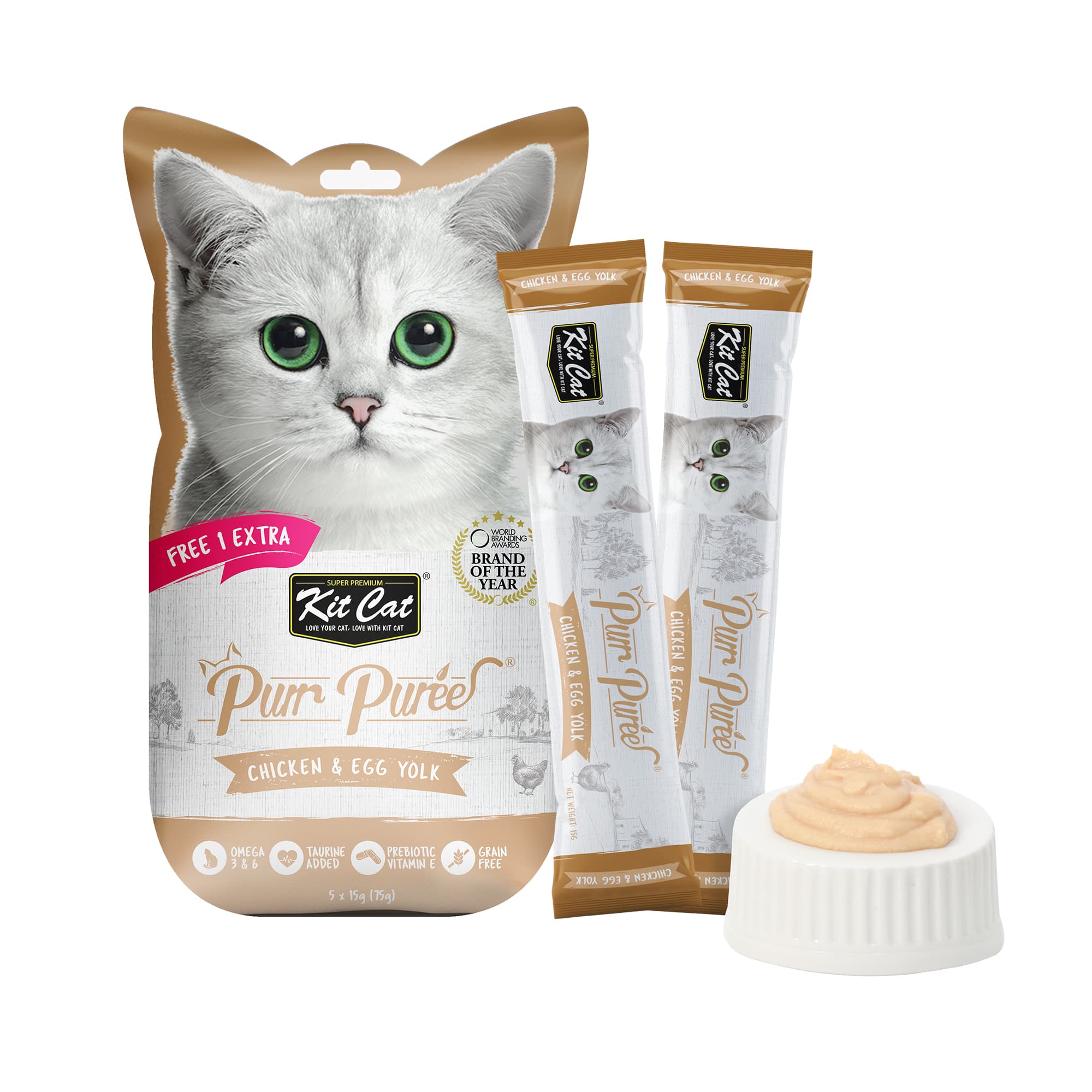 Kit Cat Purr Puree Chicken & Egg Yolk (15g) | 5 Sticks