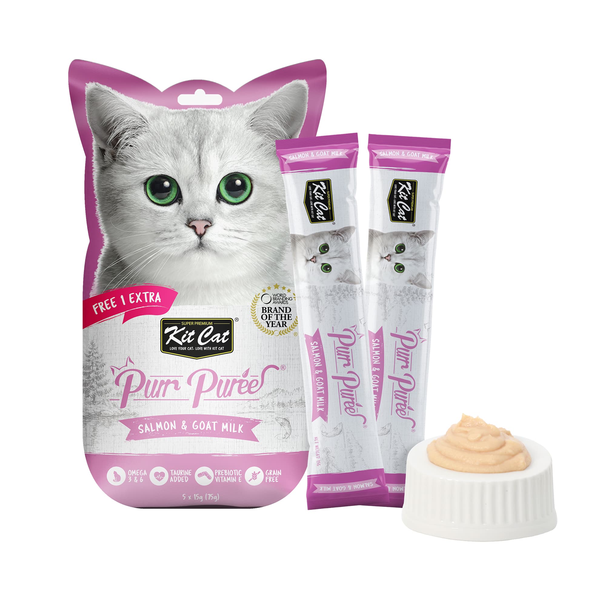 Kit Cat Purr Puree Salmon & Goat Milk (15g) | 5 Sticks