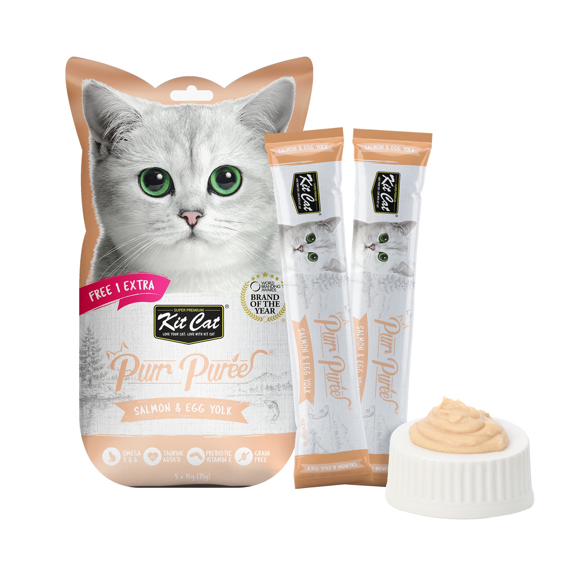 Kit Cat Purr Puree Salmon & Egg Yolk (15g) | 5 Sticks