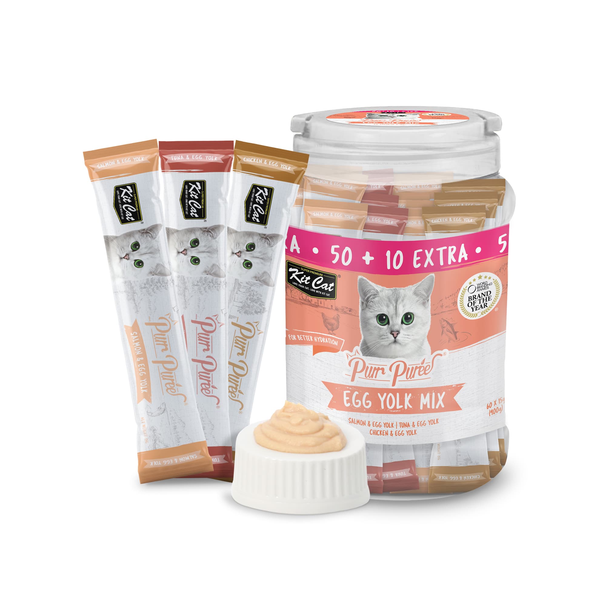 Kit Cat Purr Puree Liquid Treats for Cats - Egg Yolk Mix (15g) | 60 Sticks
