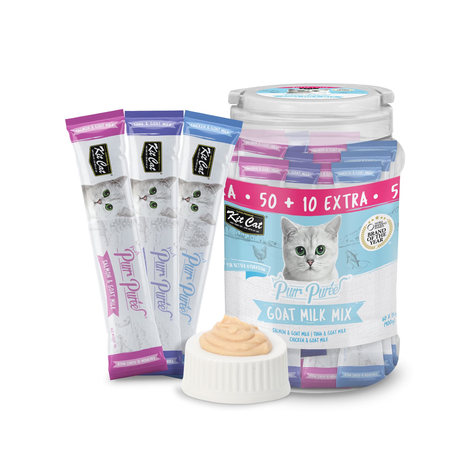 Kit Cat Purr Puree Liquid Treats for Cats - Salmon Mix (15g) | 60 Sticks