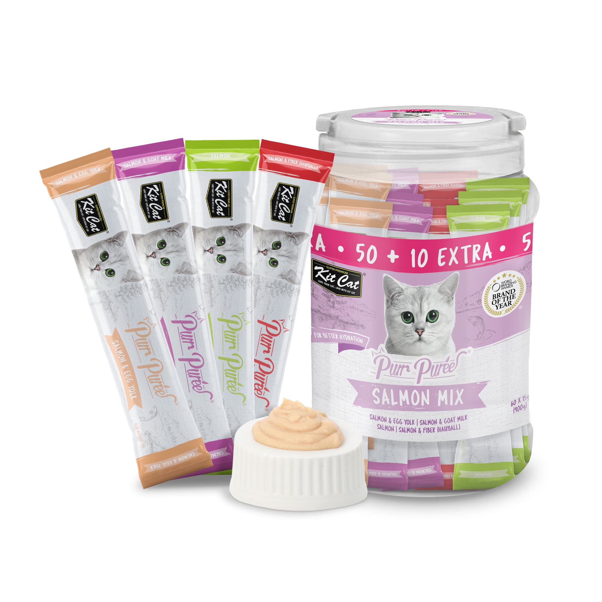 Kit Cat Purr Puree Liquid Treats for Cats - Salmon Mix (15g) | 60 Sticks