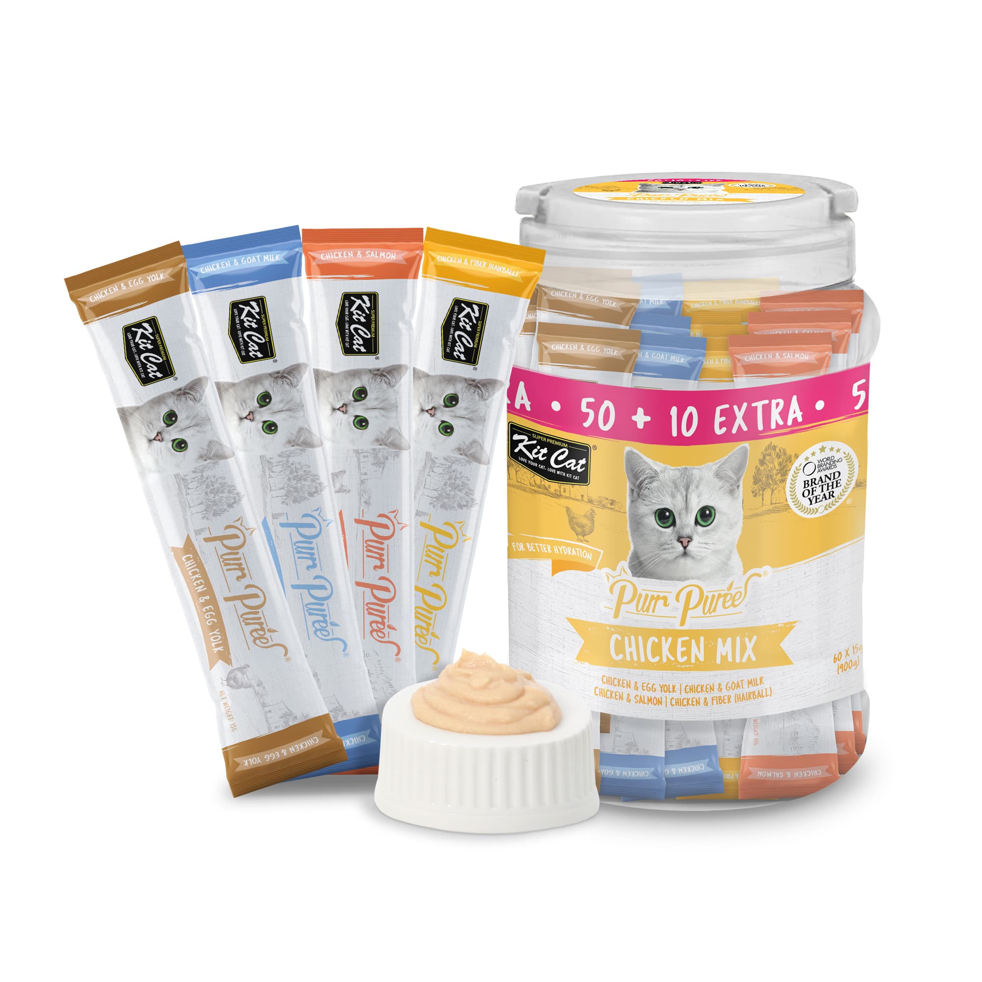 Kit Cat Purr Puree Liquid Treats for Cats - Chicken Mix (15g) | 60 Sticks