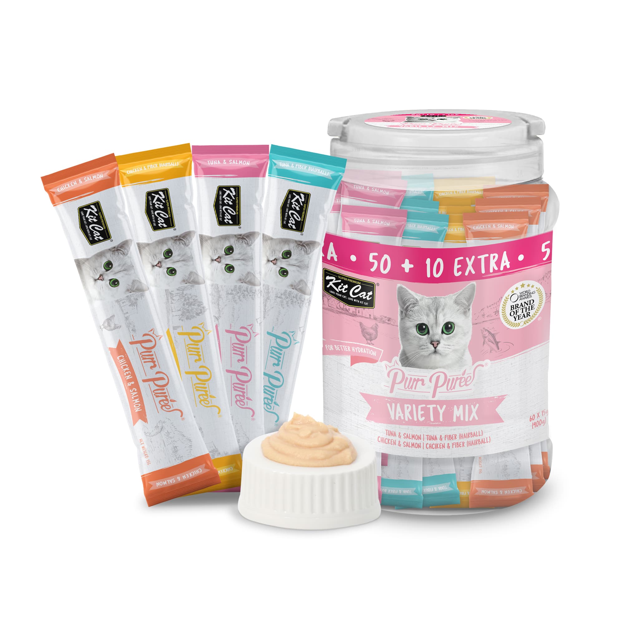 Kit Cat Purr Puree Liquid Treats for Cats - Variety Mix (15g) | 60 Sticks