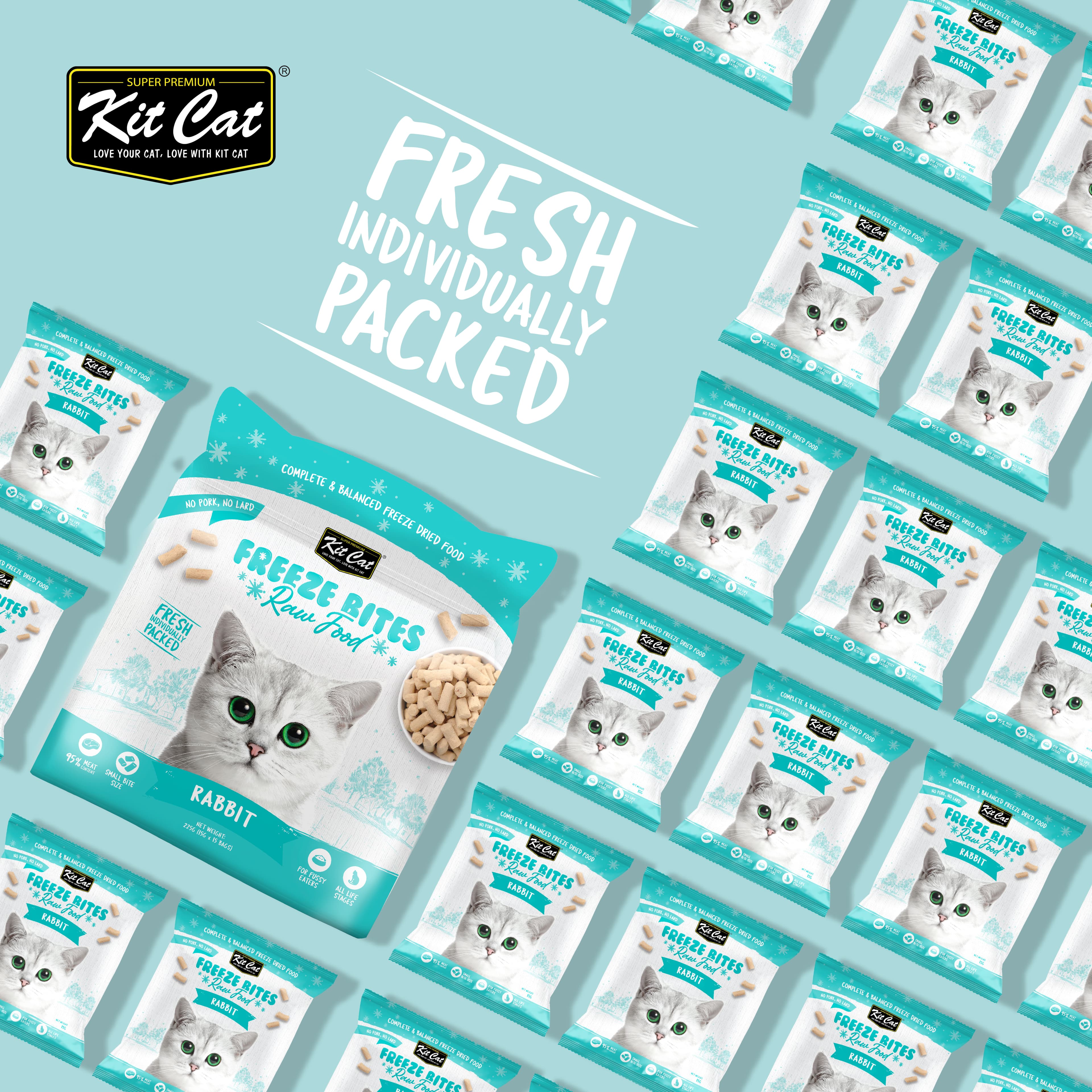 Kit Cat Freeze Bites Raw Diet for Cats - Rabbit (225g) | 15 Packs