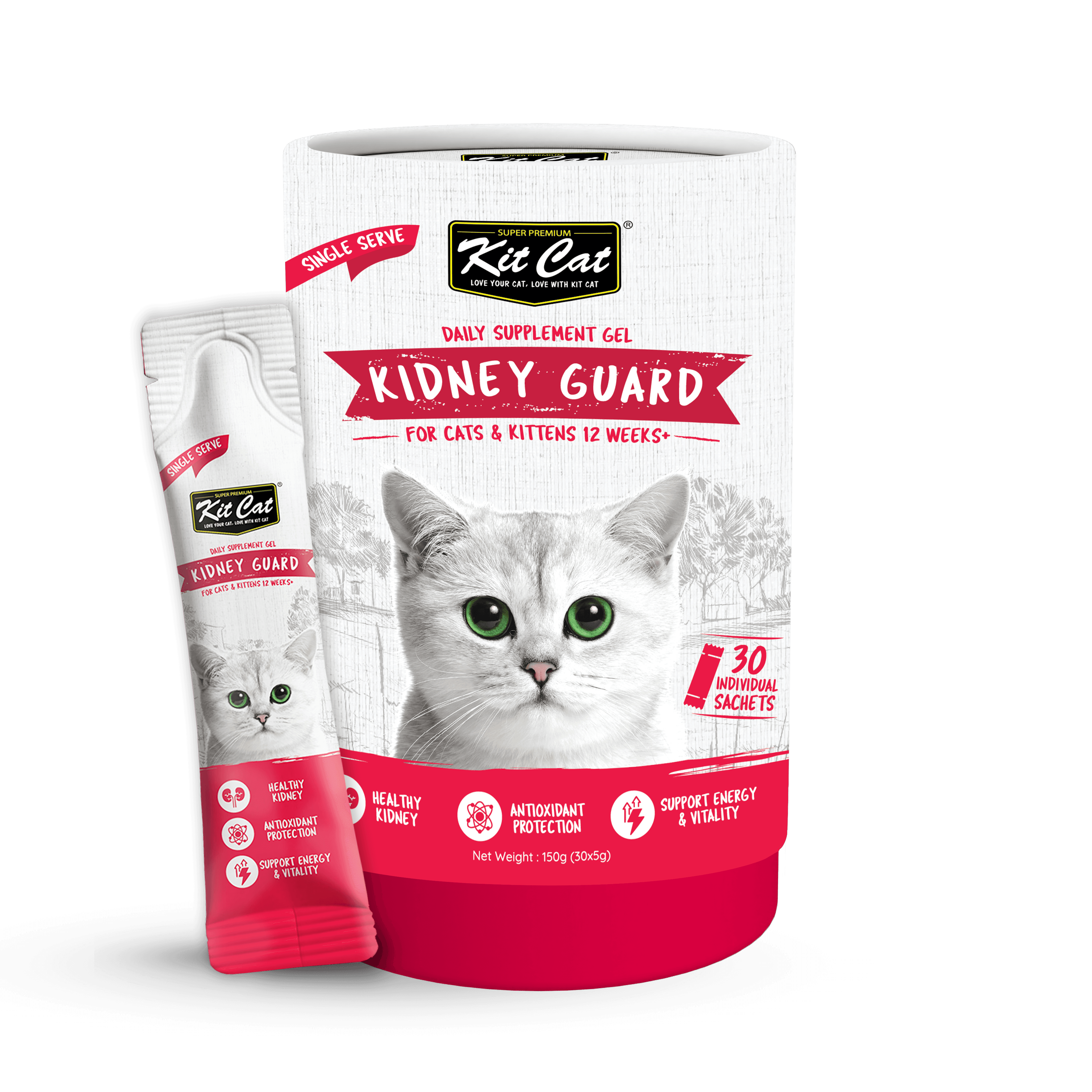 Kit Cat Daily Nutritional Supplement Gel For Cats & Kittens - Kidney Guard (Tub) | (5g x 30 sticks) #NEW
