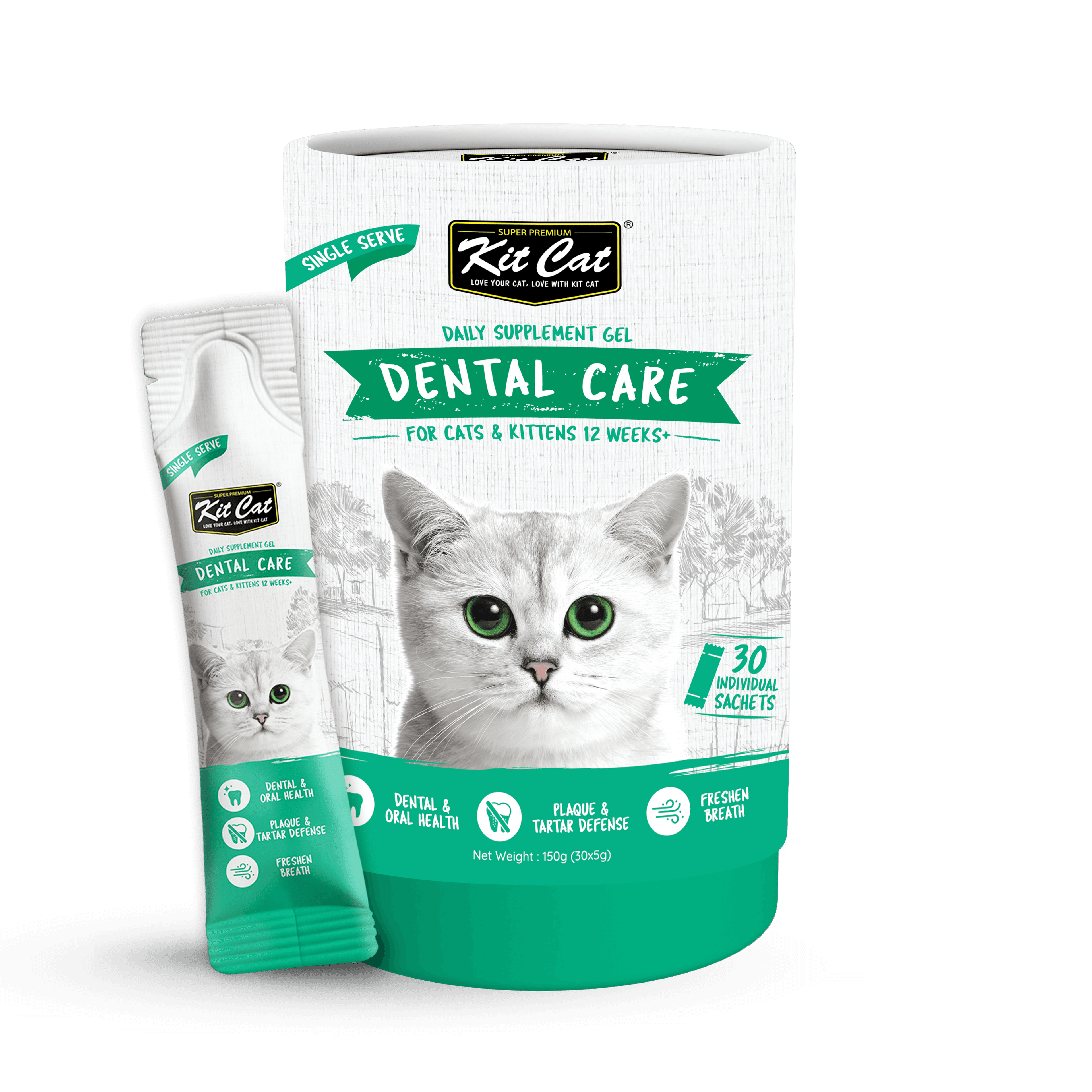 Kit Cat Daily Nutritional Supplement Gel For Cats & Kittens - Dental Care (Tub) | (5g x 30 sticks) #NEW