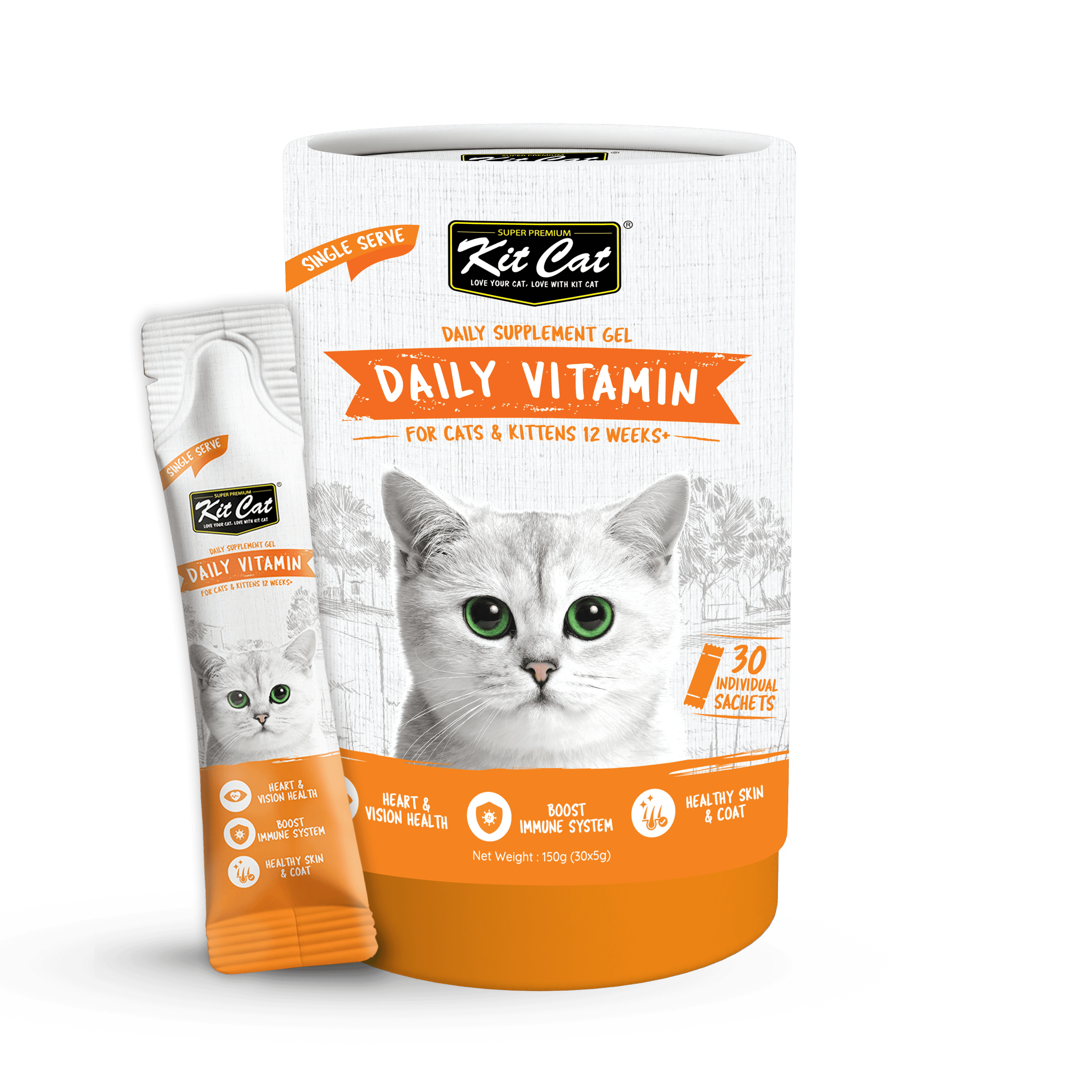 Kit Cat Daily Nutritional Supplement Gel For Cats & Kittens - Daily Vitamin Tub) | (5g x 30 sticks) #NEW