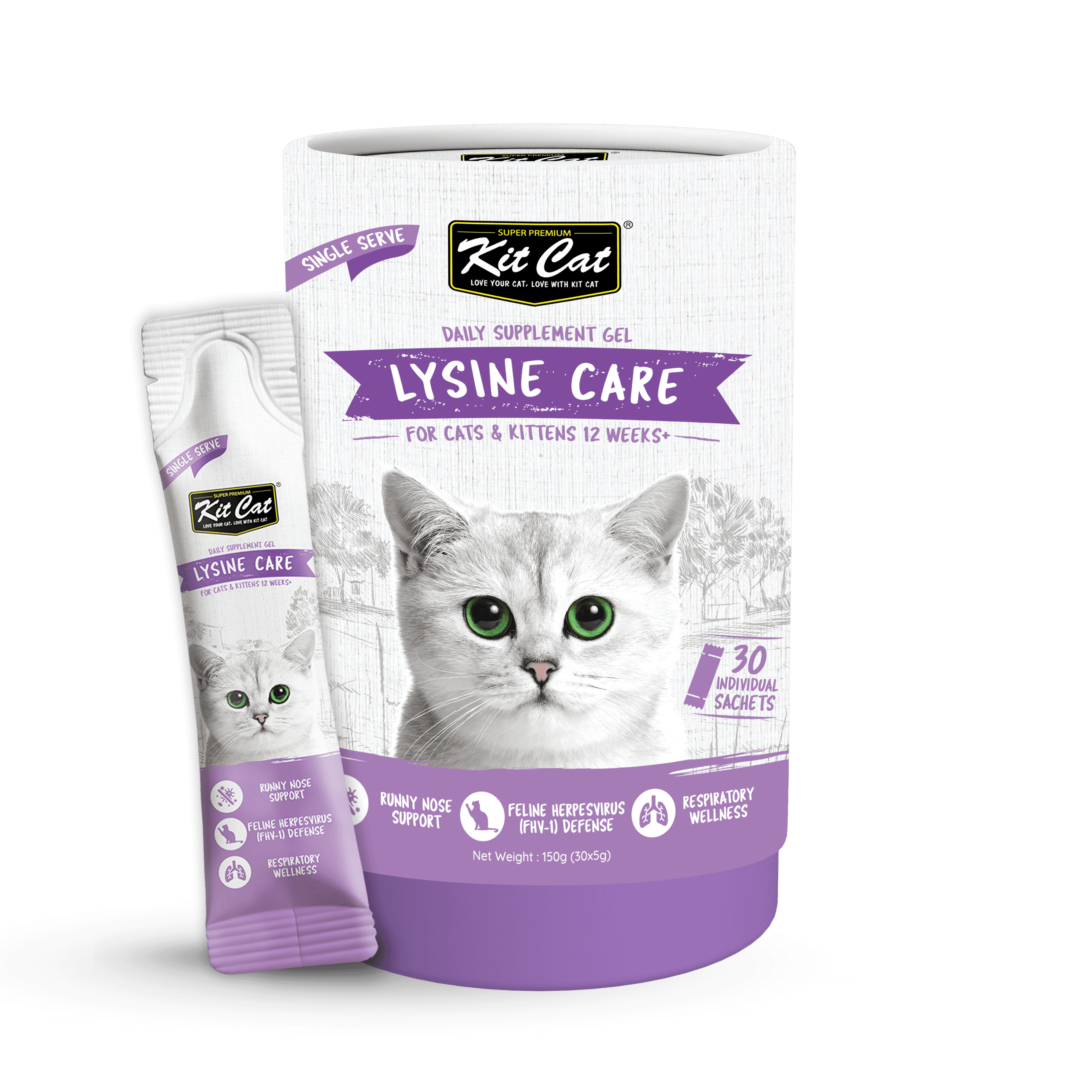 Kit Cat Daily Nutritional Supplement Gel For Cats & Kittens - Lysine Care (Tub) | (5g x 30 sticks) #NEW