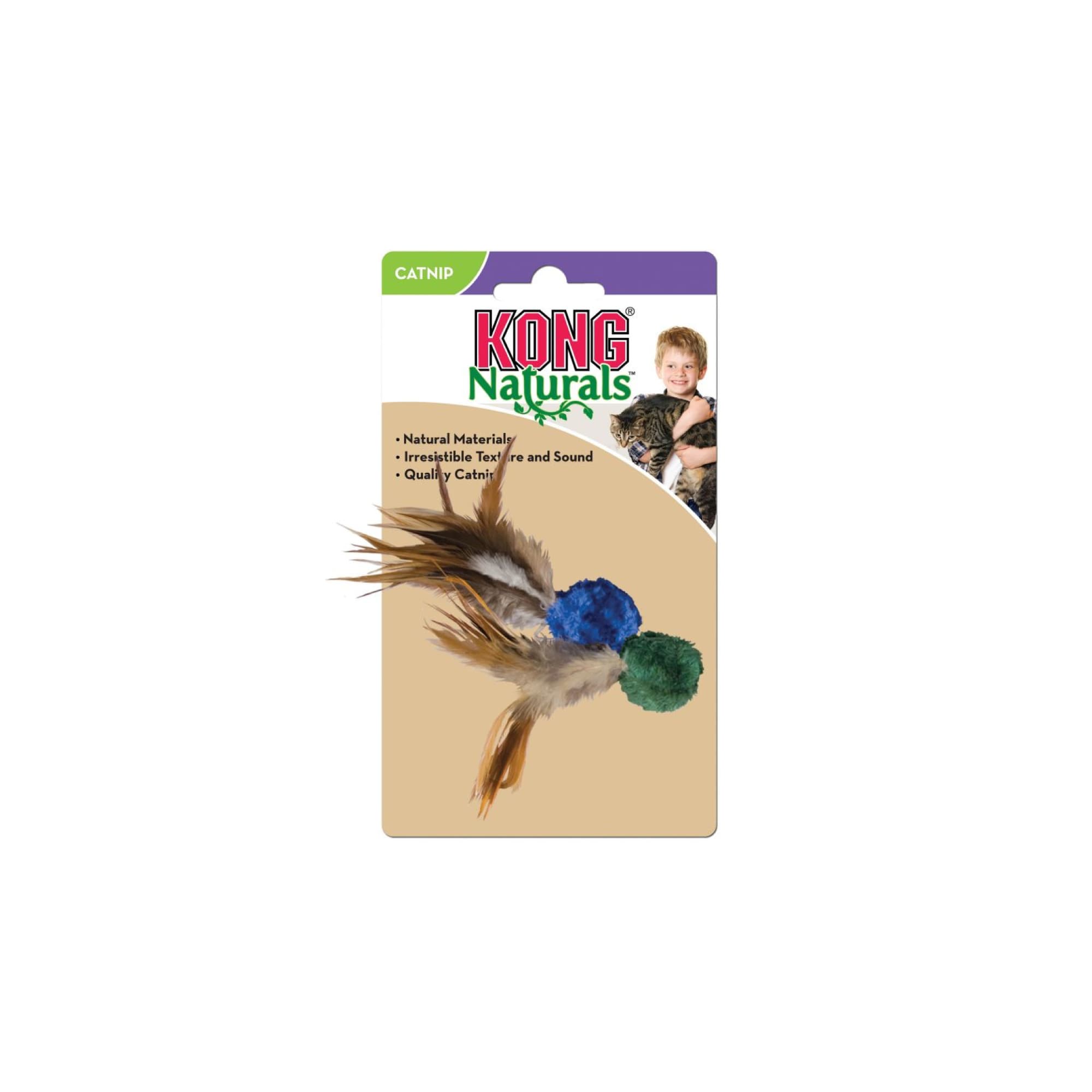KONG Naturals Crinkle Ball w/Feathers (One Size), 2pcs