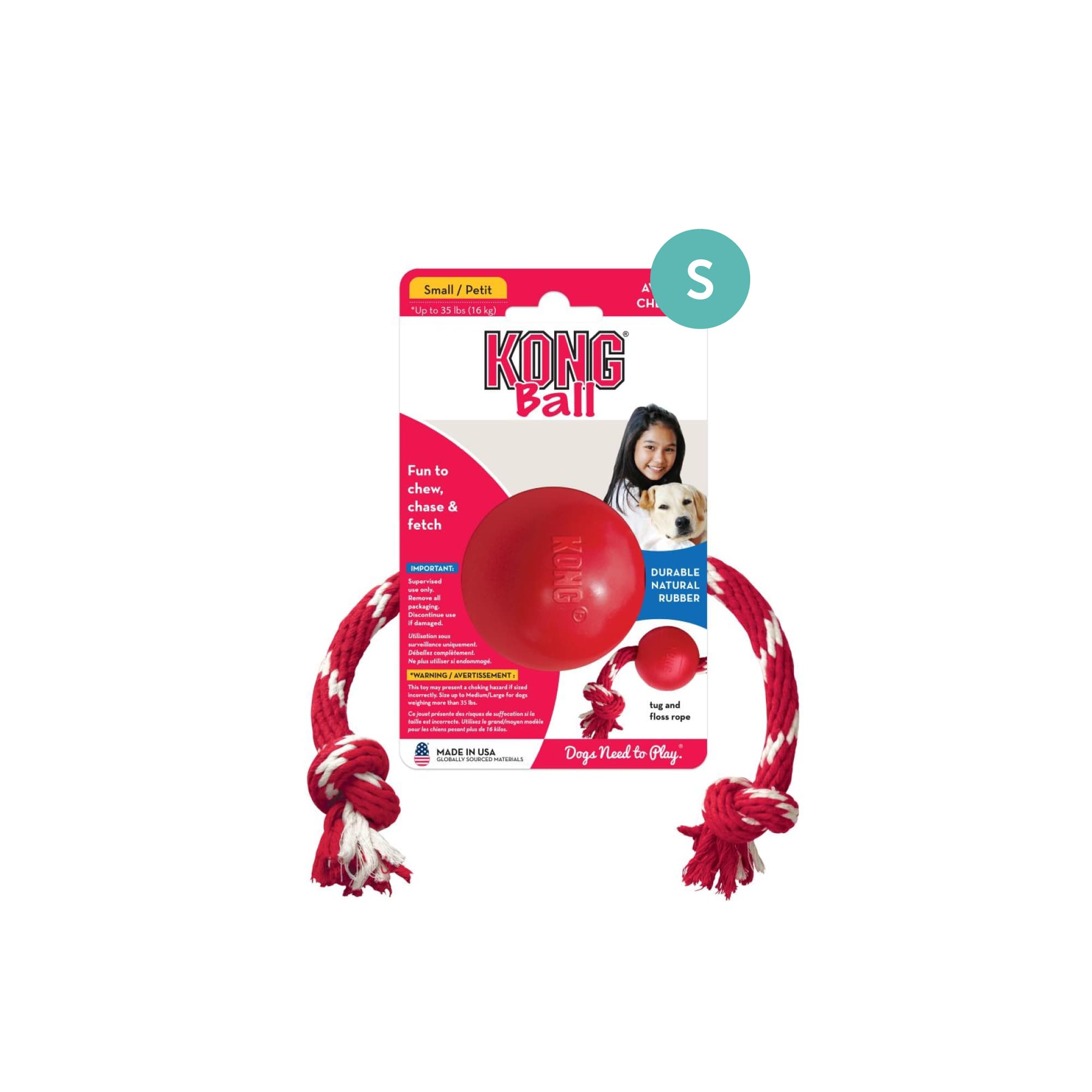 KONG Classic Ball w/Rope (Small), 1pcs