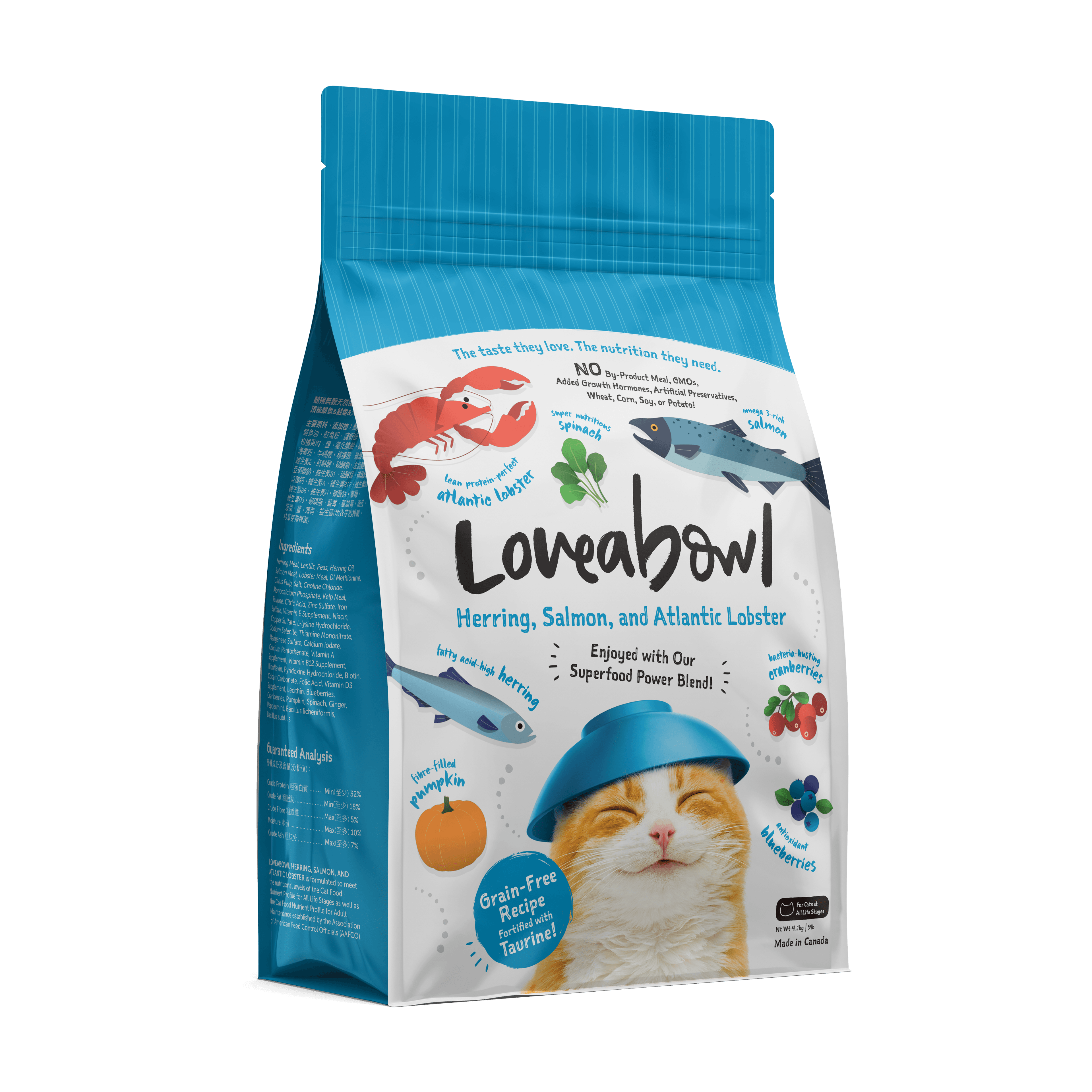 Loveabowl Grain Free Dry Cat Food (Herring, Salmon & Lobster), 4.1kg