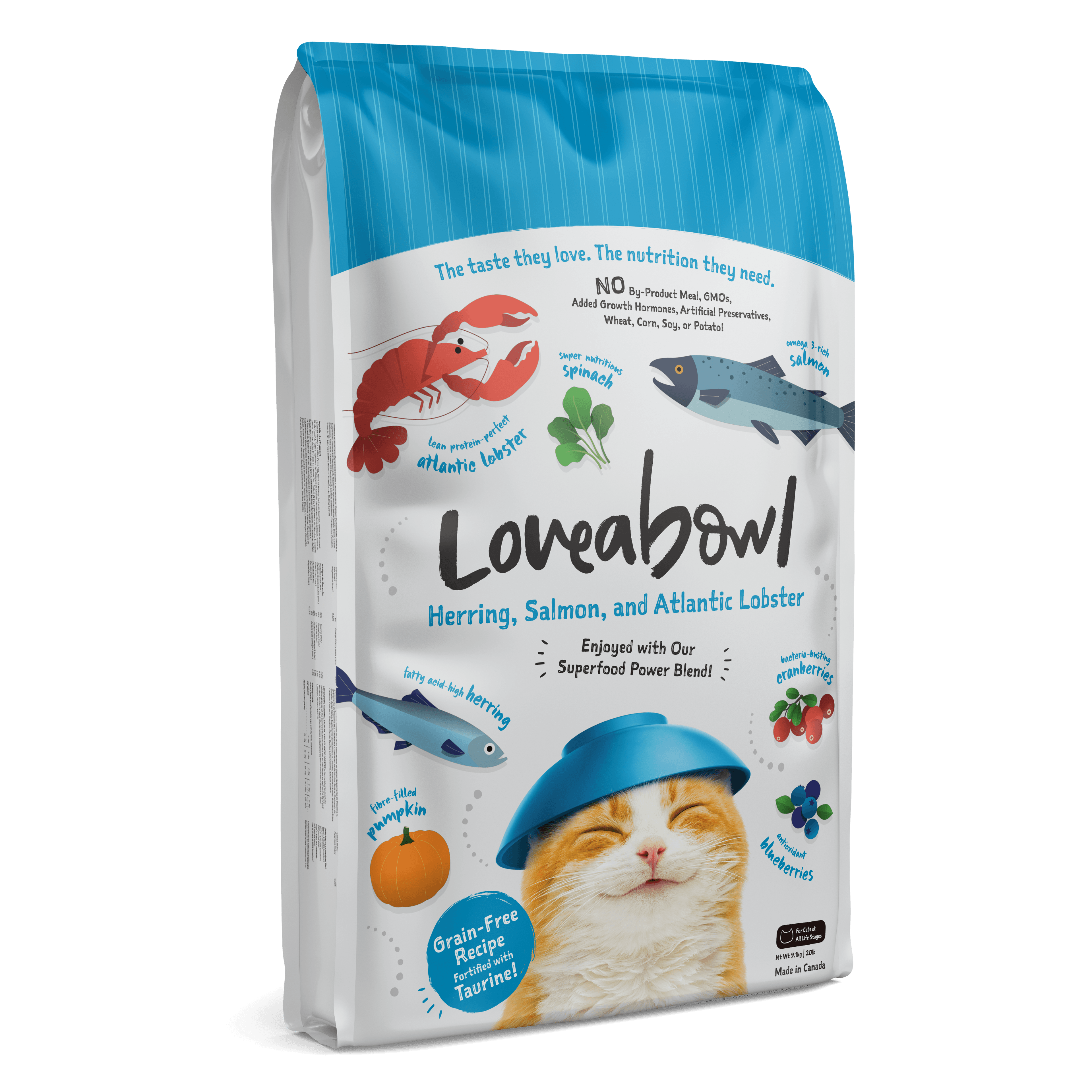 Loveabowl Grain Free Dry Cat Food (Herring, Salmon & Lobster), 9.07kg