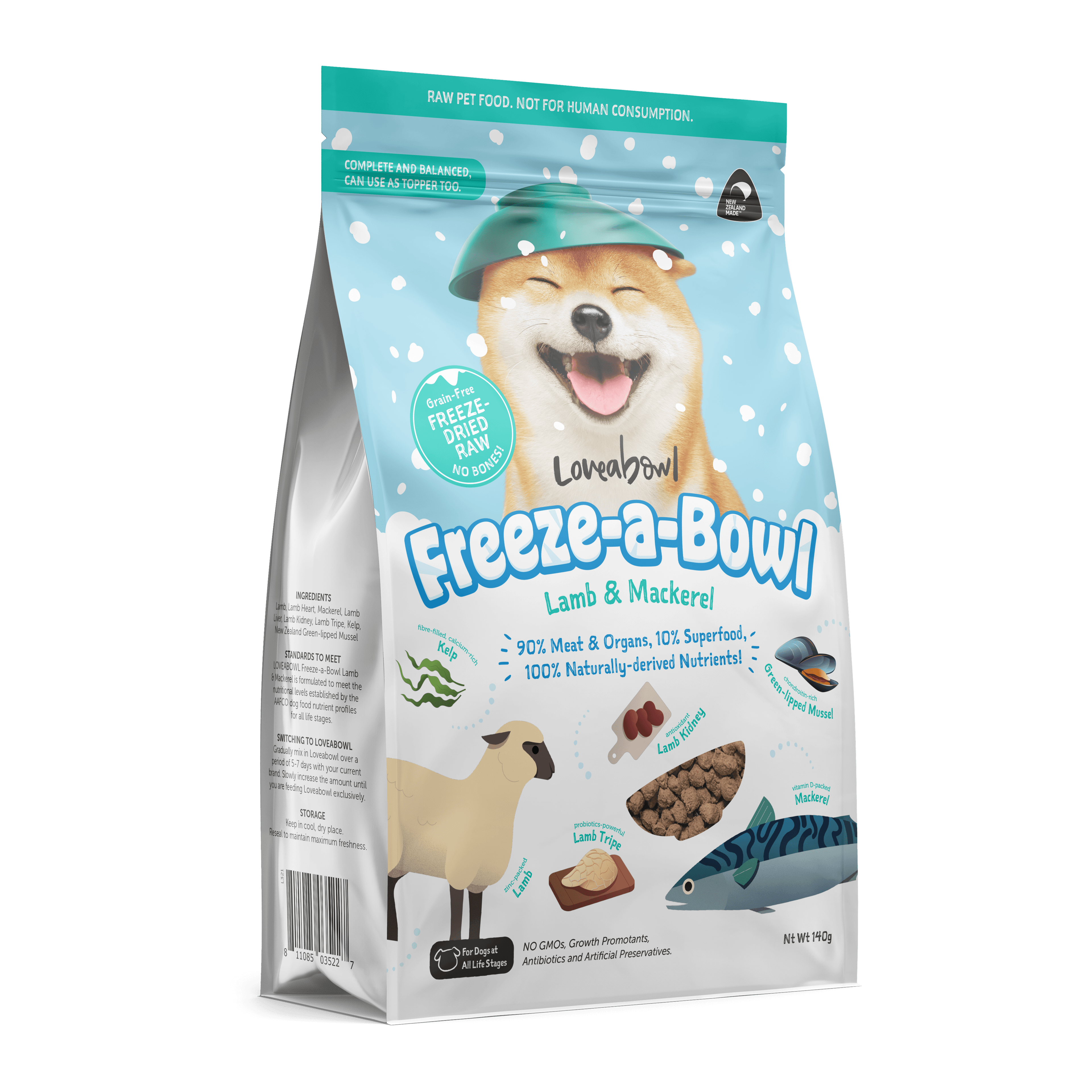 Loveabowl Freeze-a-Bowl Freeze Dried Dog Food (Lamb & Mackerel), 140g