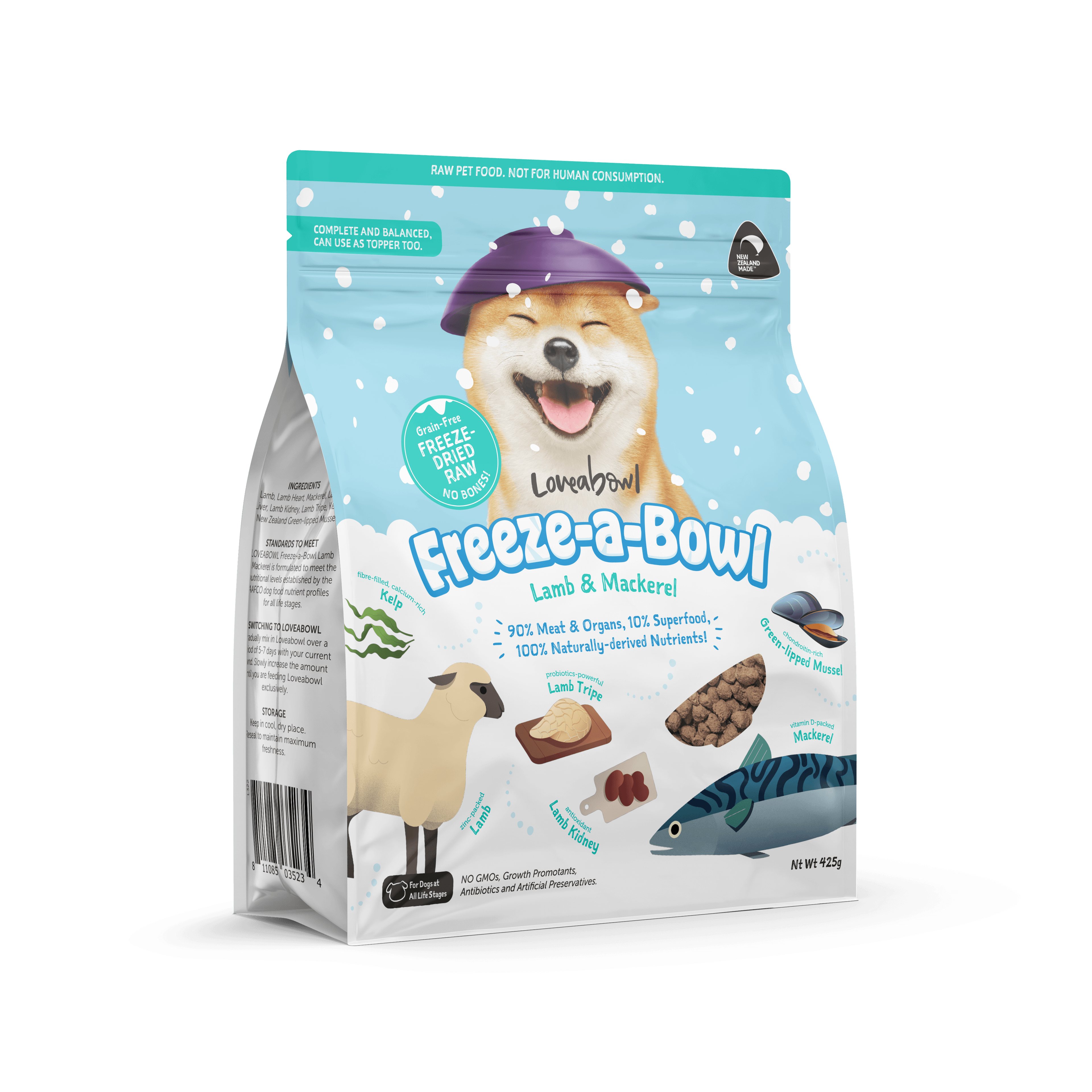 Loveabowl Freeze-a-Bowl Freeze Dried Dog Food (Lamb & Mackerel), 425g