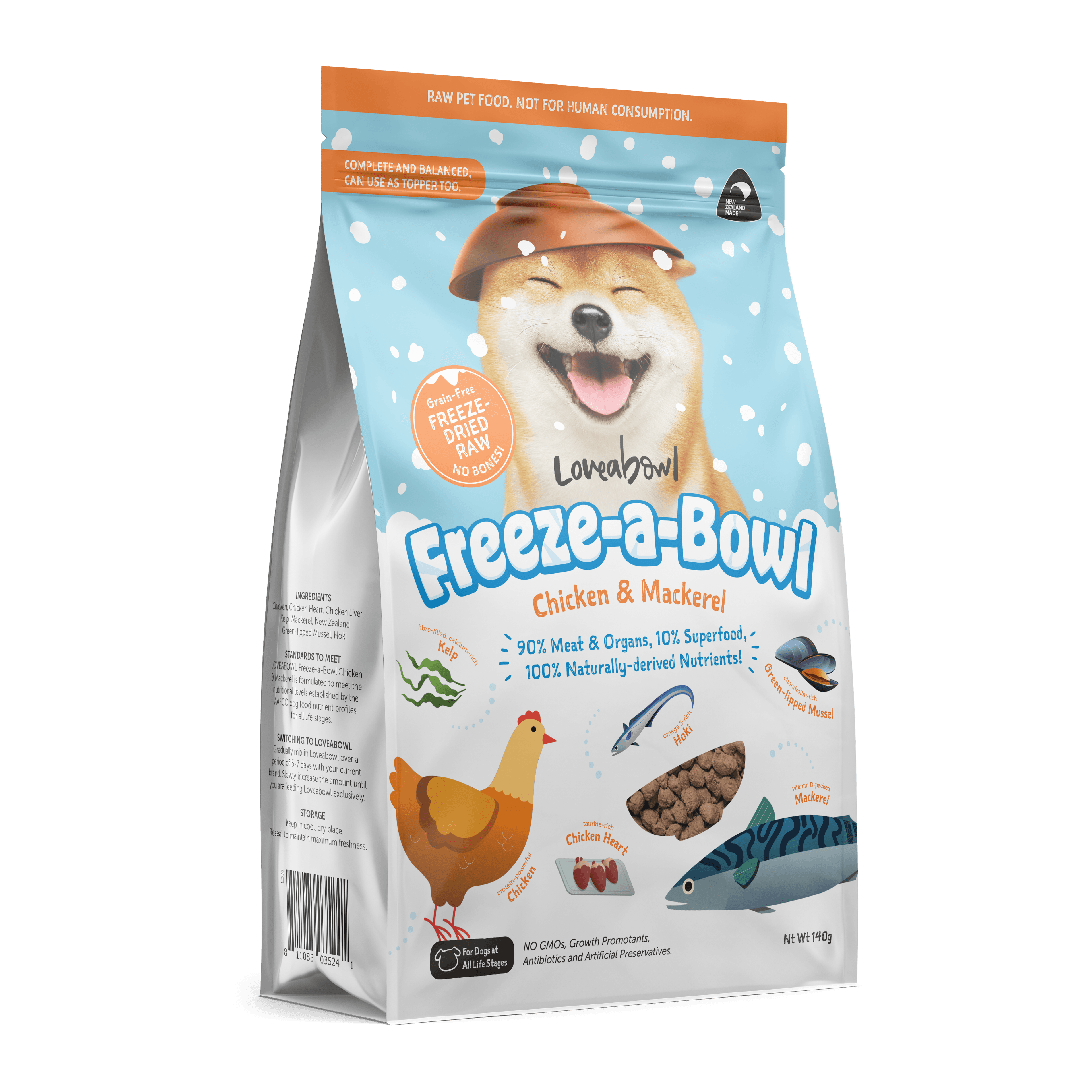 Loveabowl Freeze-a-Bowl Freeze Dried Dog Food (Chicken & Mackerel), 140g
