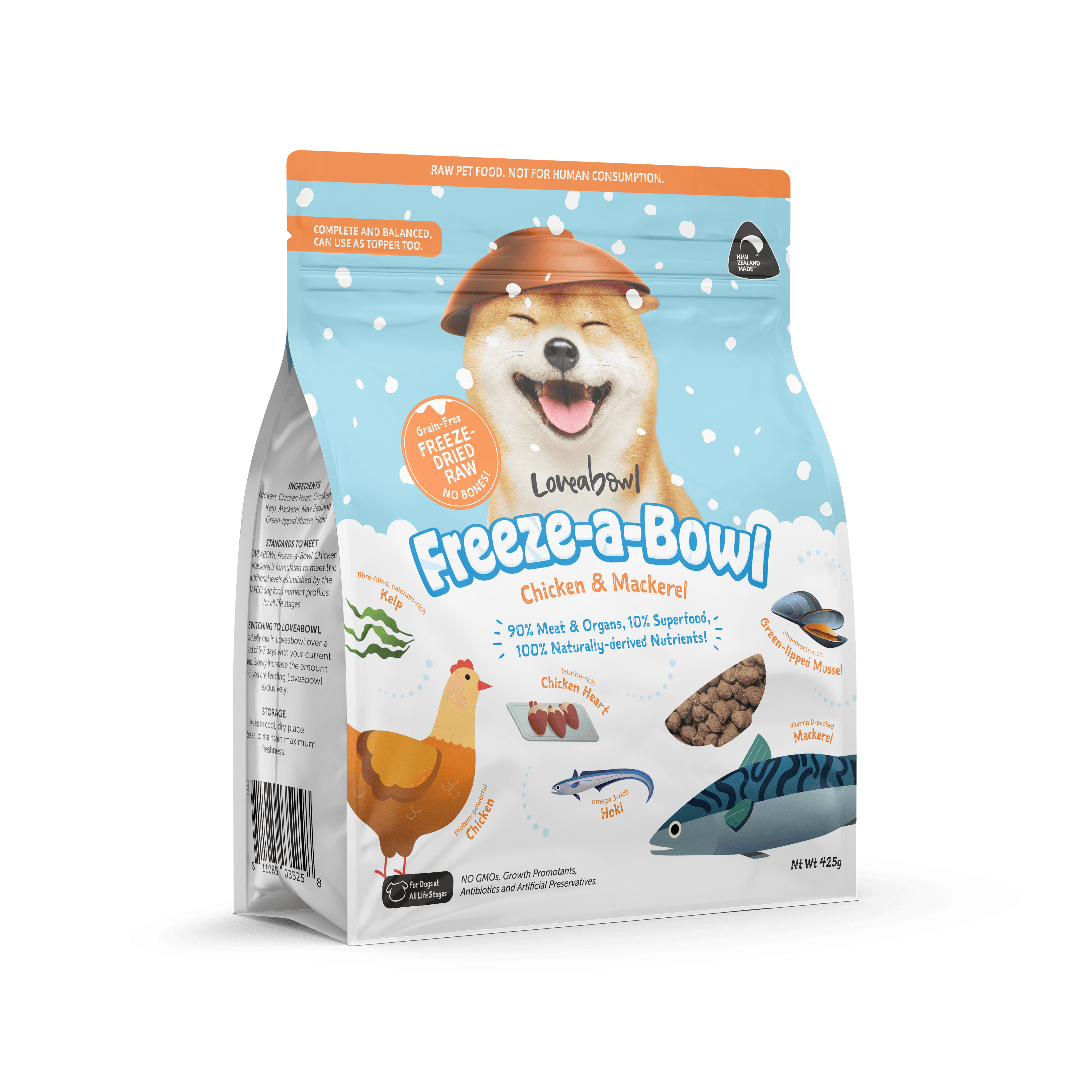 Loveabowl Freeze-a-Bowl Freeze Dried Dog Food (Chicken & Mackerel), 425g
