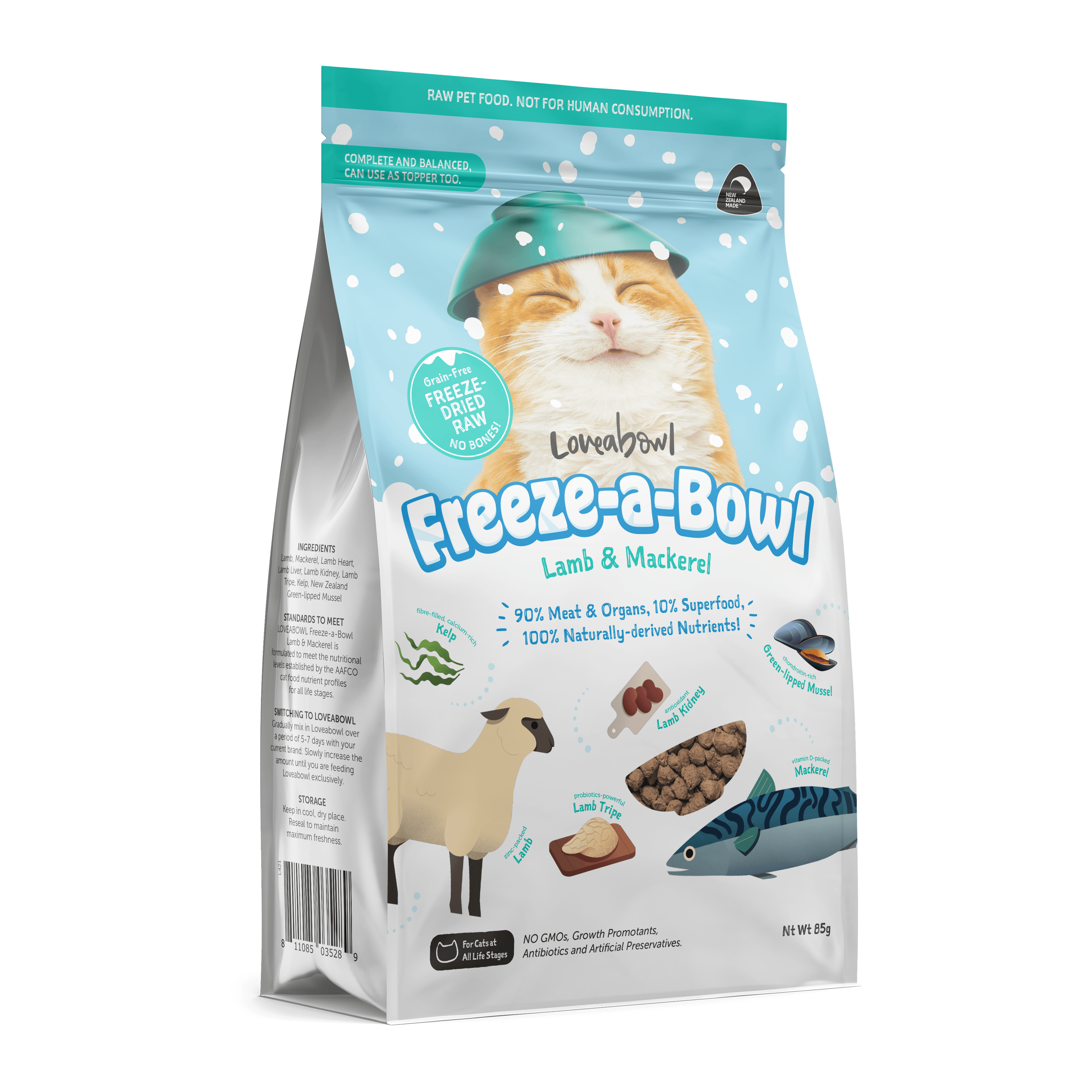 Loveabowl Freeze-a-Bowl Freeze Dried Cat Food (Lamb & Mackerel), 85g