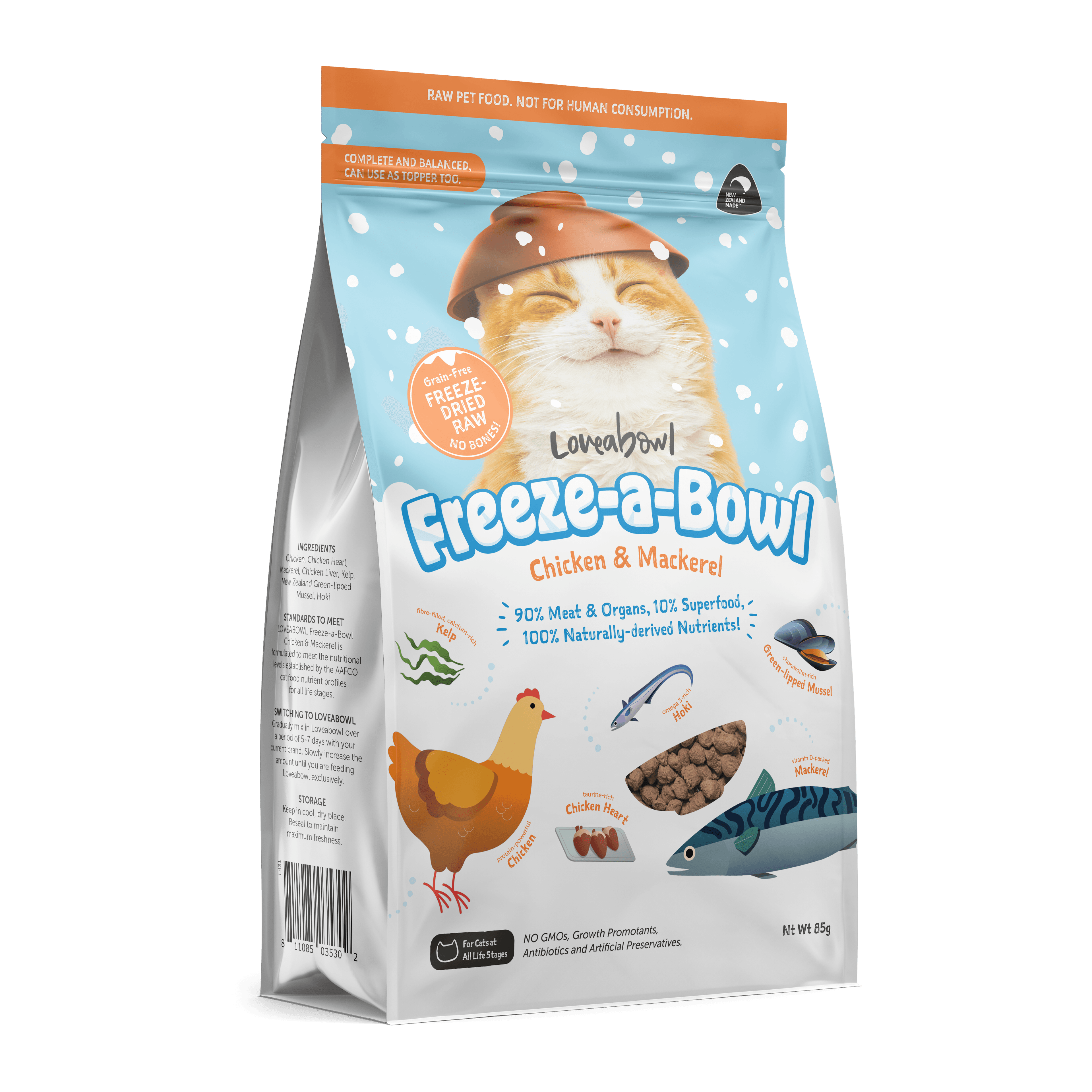 Loveabowl Freeze-a-Bowl Freeze Dried Cat Food (Chicken & Mackerel), 85g