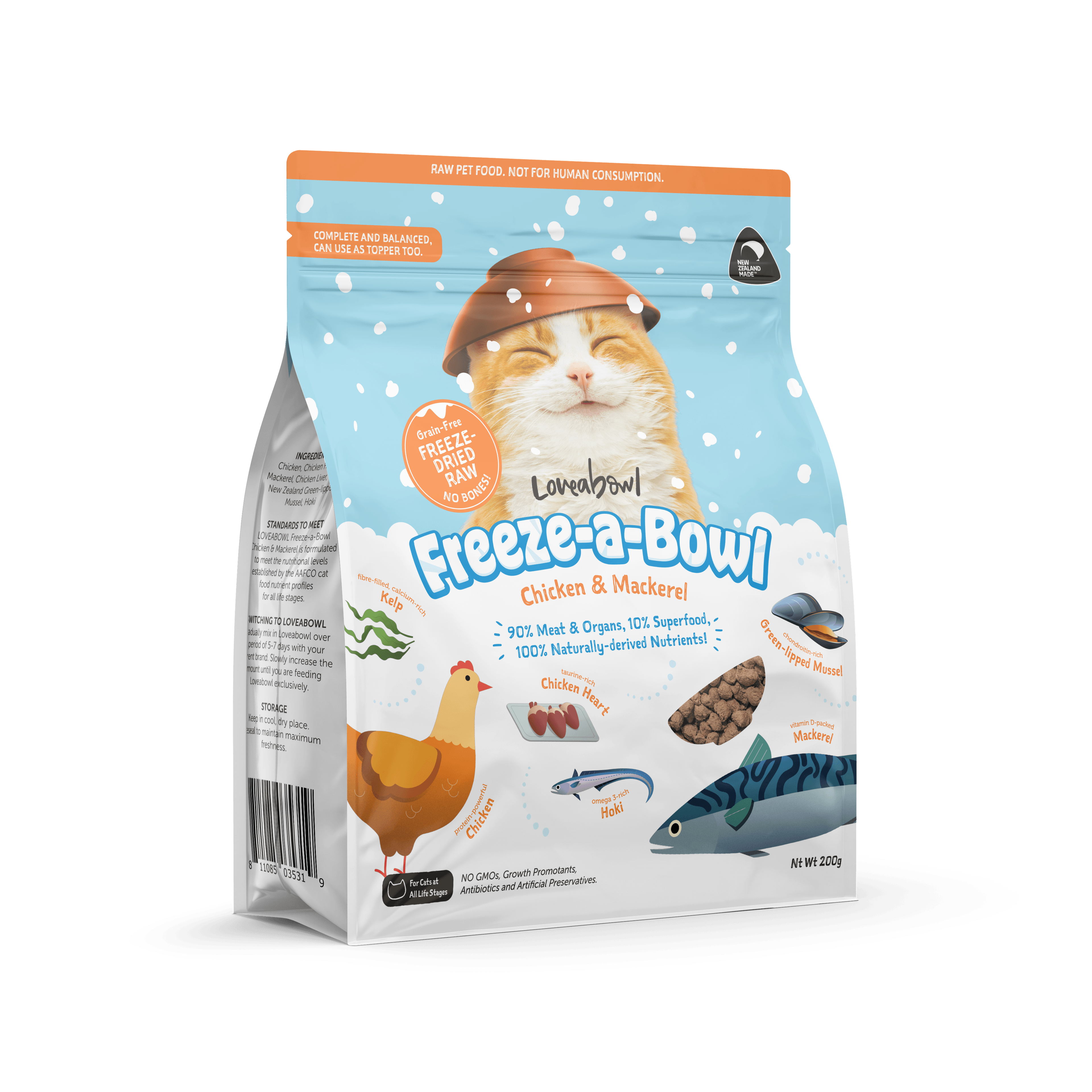 Loveabowl Freeze-a-Bowl Freeze Dried Cat Food (Chicken & Mackerel), 200g
