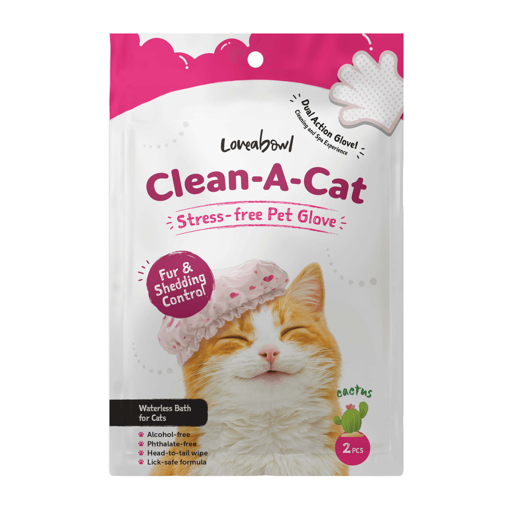 Loveabowl Clean-A-Cat Stress-free Pet Glove (Cactus), 2pcs