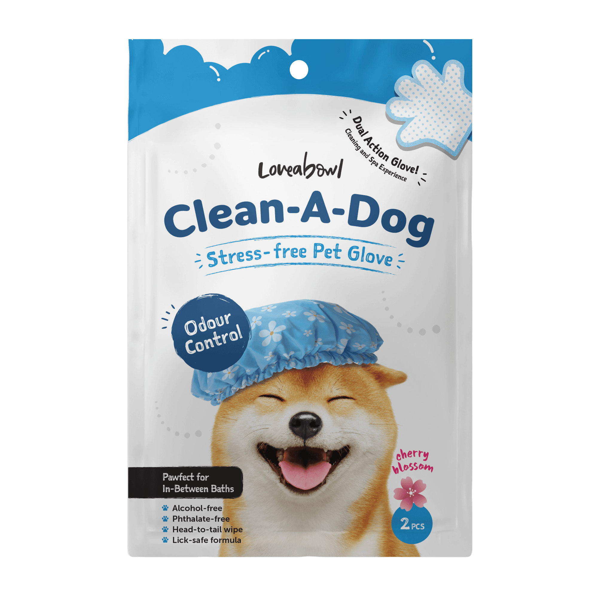 Loveabowl Clean-A-Dog Stress-free Pet Glove (Cherry Blossom), 2pcs