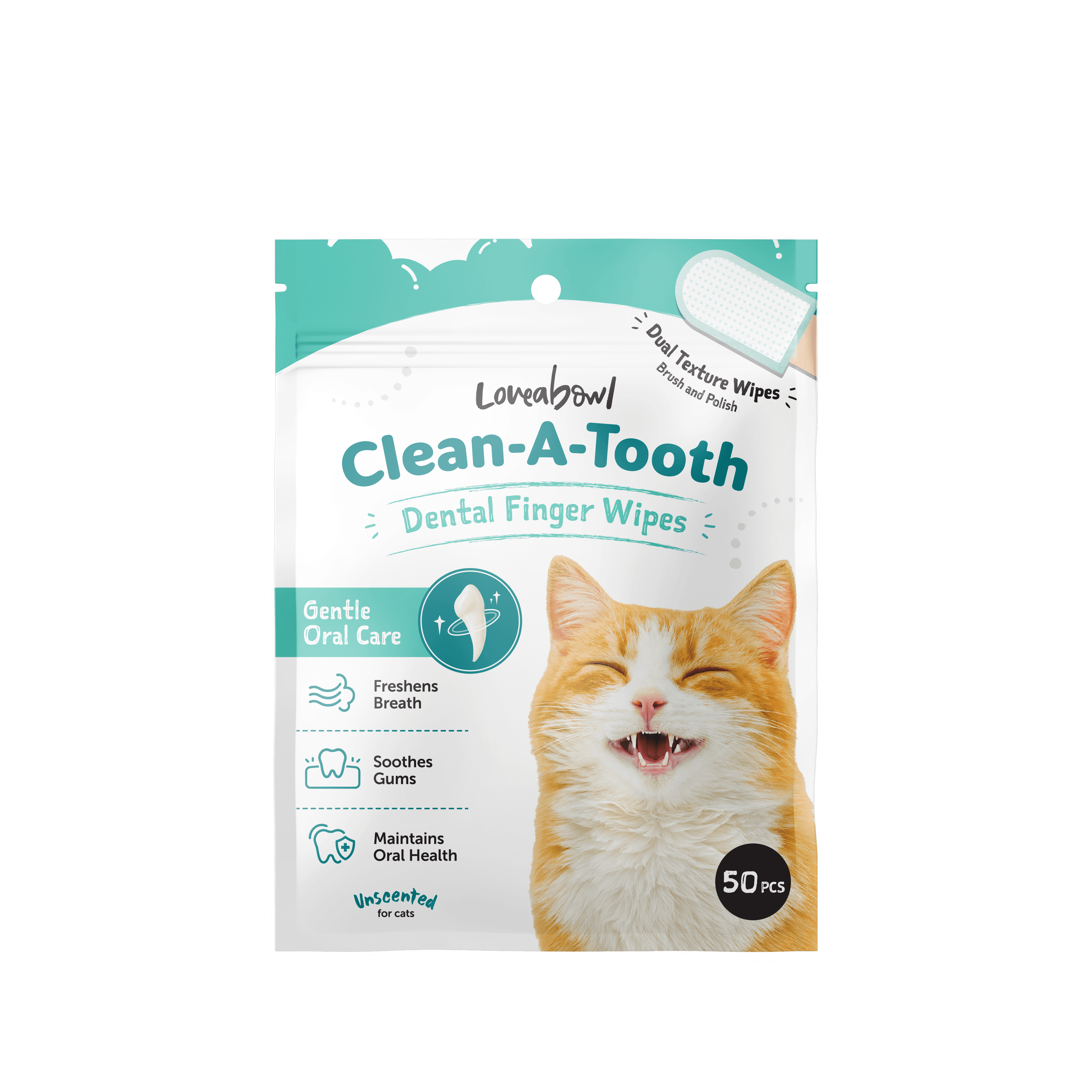 Loveabowl Clean-A-Tooth Dental Cleaning Wipes (Cat), 50pcs