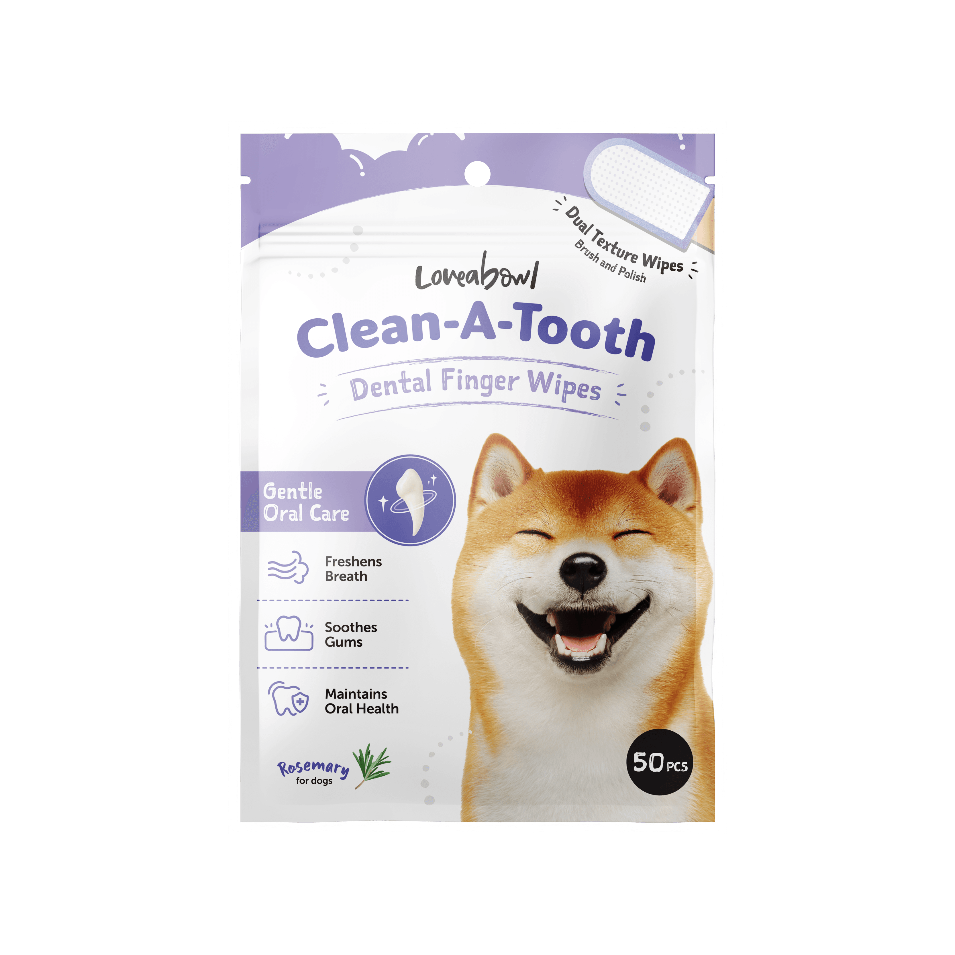 Loveabowl Clean-A-Tooth Dental Cleaning Wipes (Dog), 50pcs