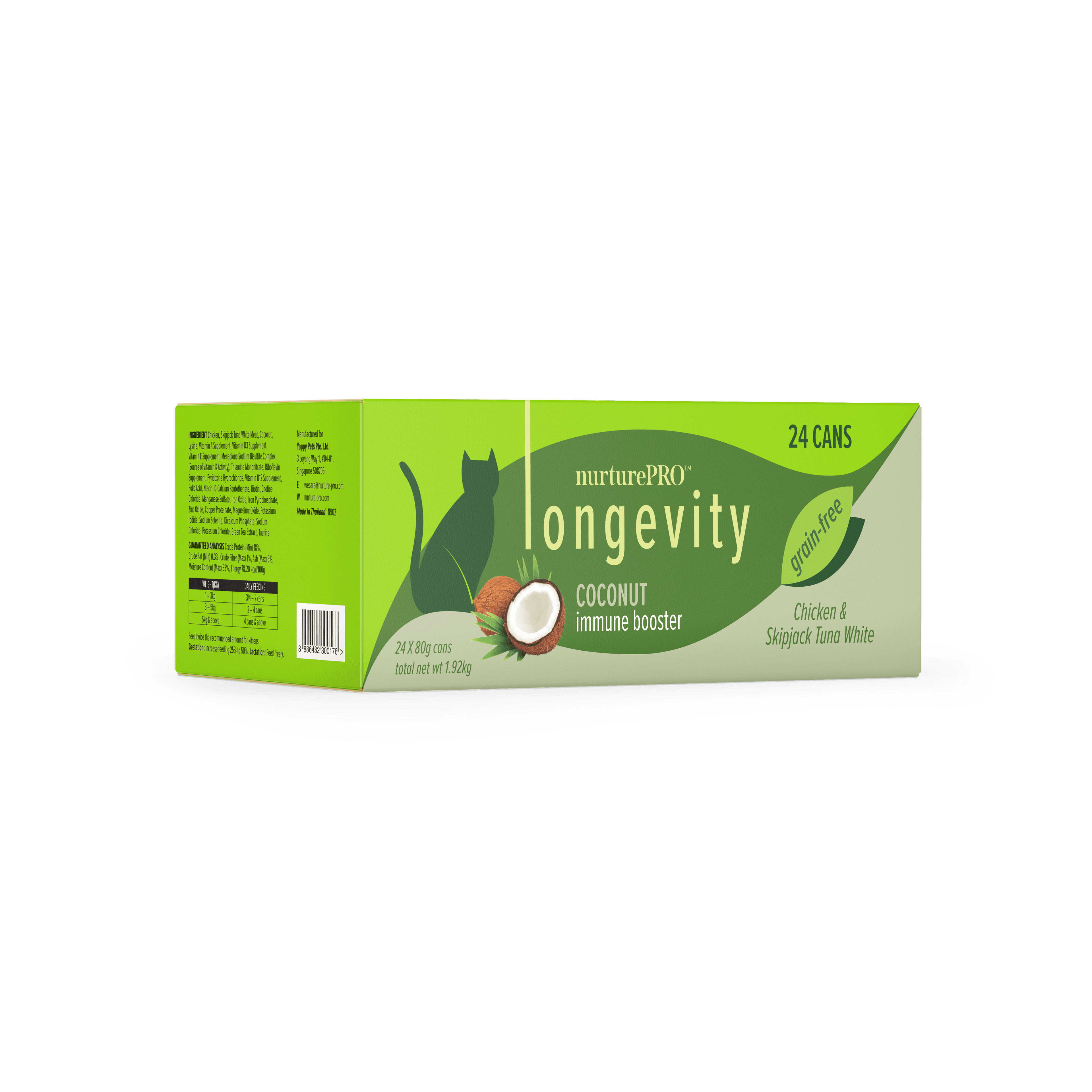 Nurture Pro Longevity Chicken & Skipjack Tuna Cat Wet Food (Coconut), 80g x 24