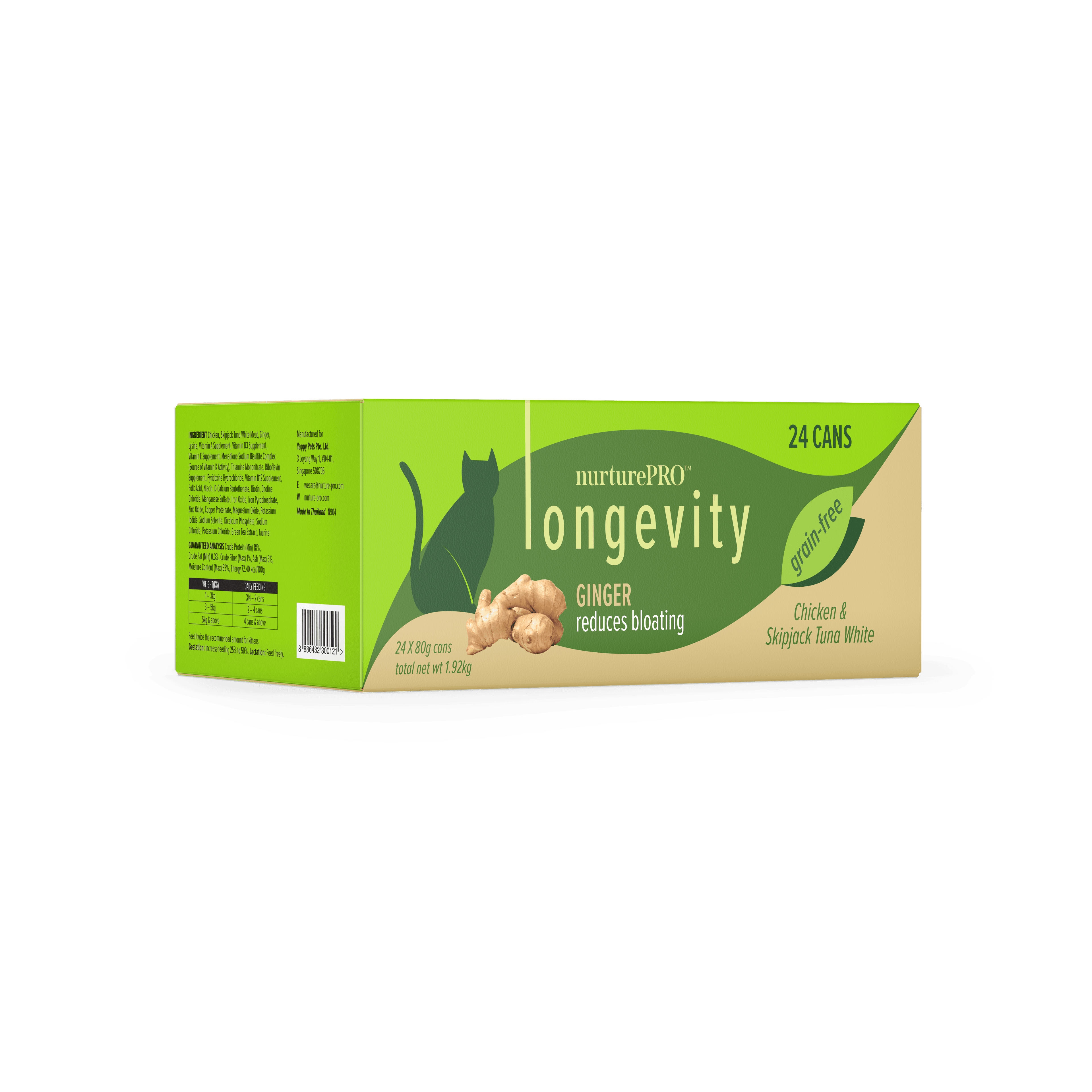 Nurture Pro Longevity Chicken & Skipjack Tuna Cat Wet Food (Ginger), 80g x 24
