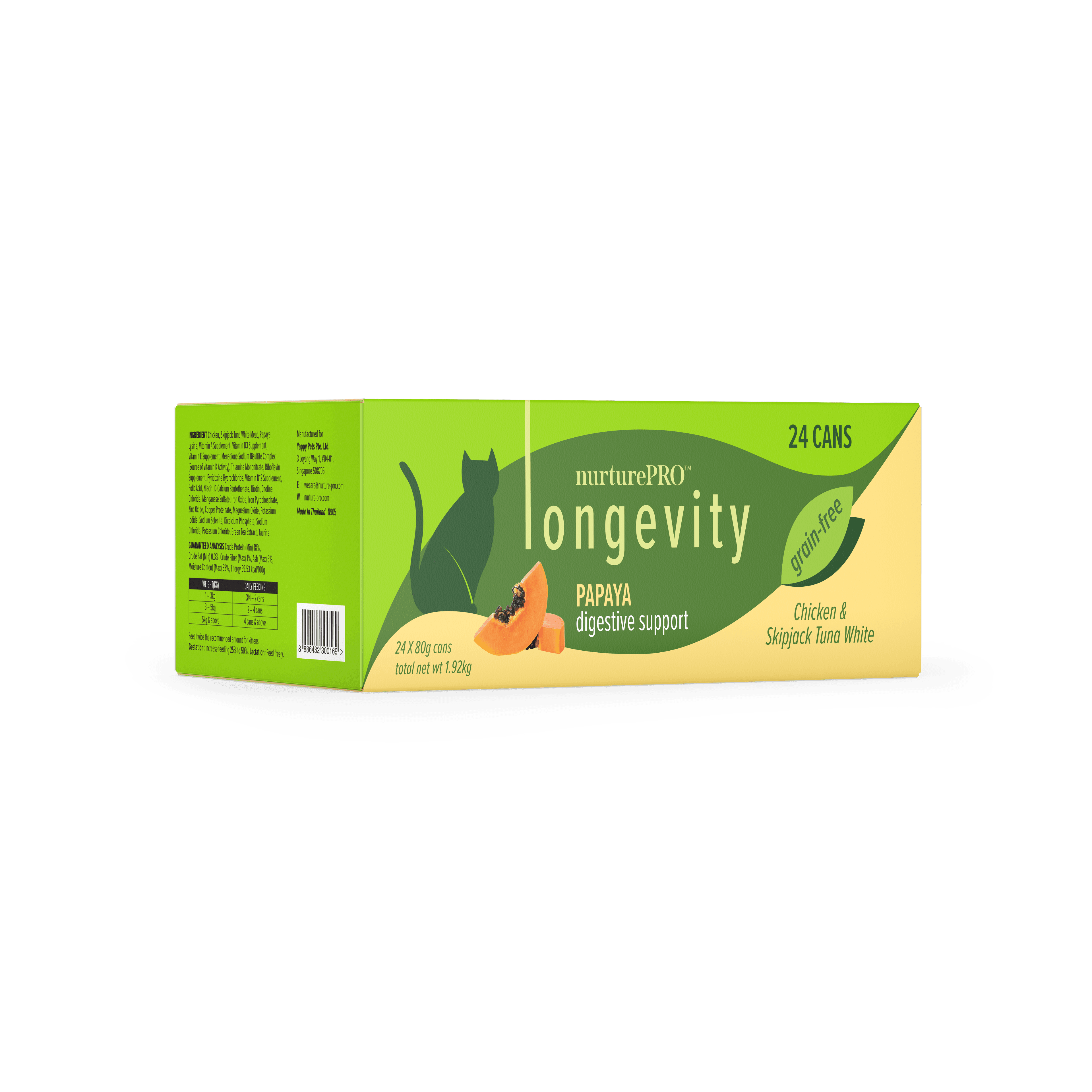 Nurture Pro Longevity Chicken & Skipjack Tuna Cat Wet Food (Papaya), 80g x 24