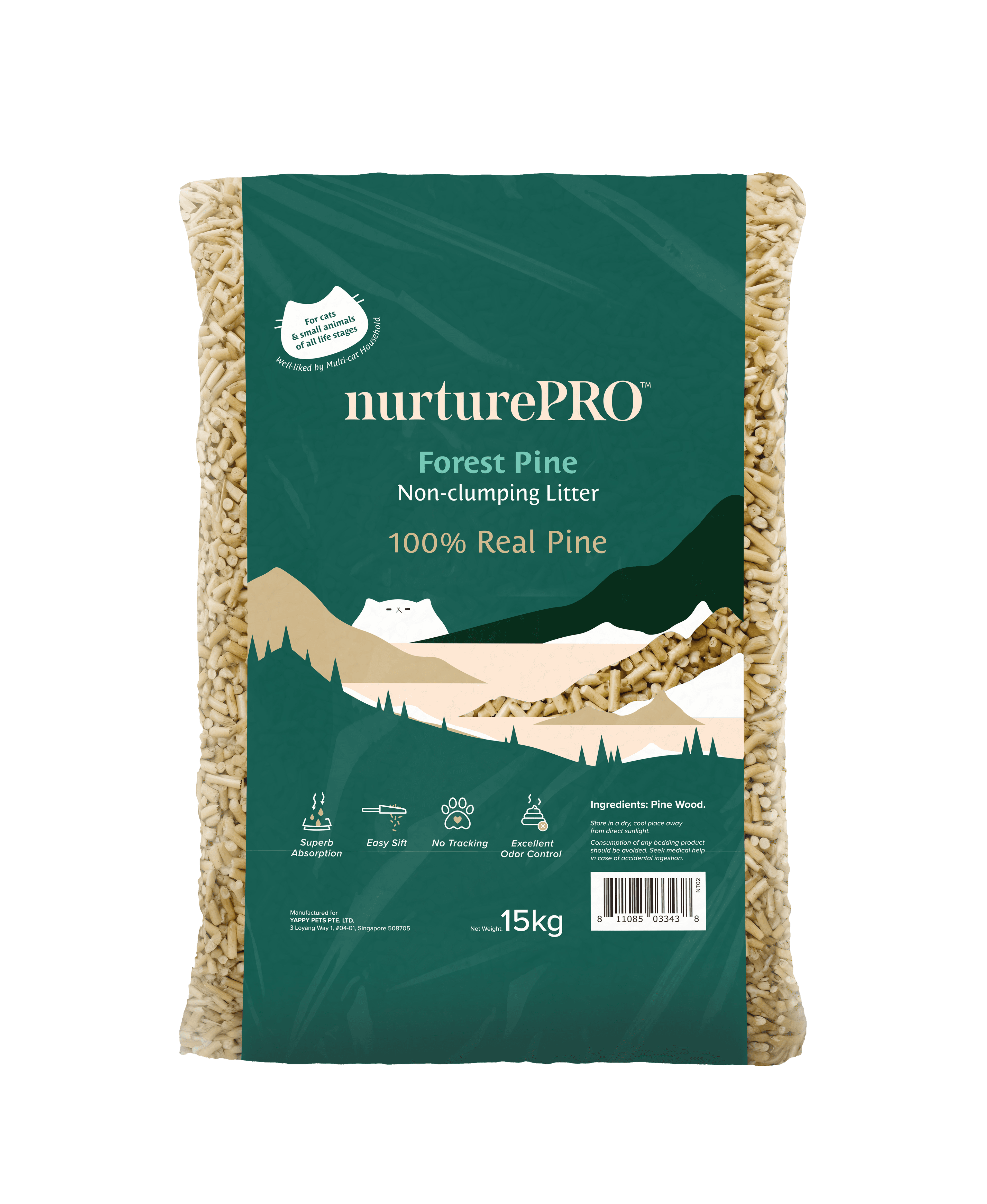 Nurture Pro Forest Pine Wood Cat Litter (-), 15kg