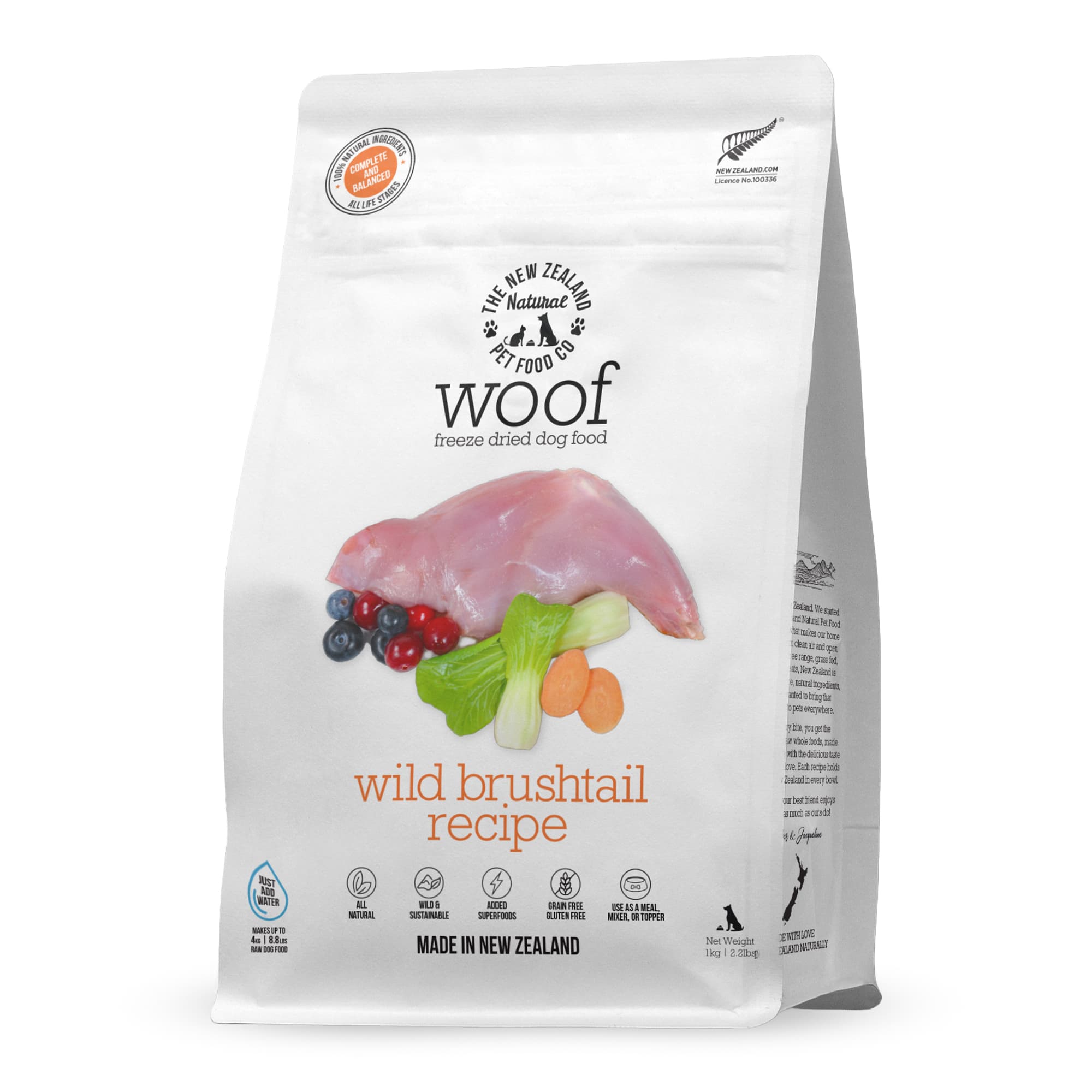 WOOF Freeze Dried Raw Wild Brushtail Dog Food 1kg