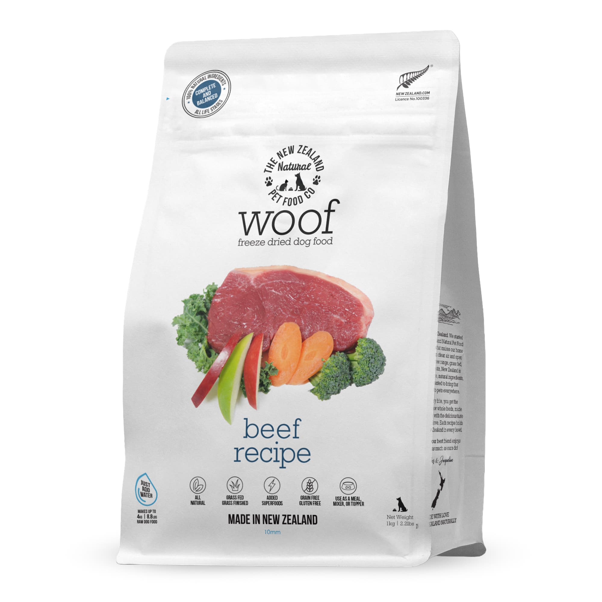 WOOF Freeze Dried Raw Beef Dog Food 1kg