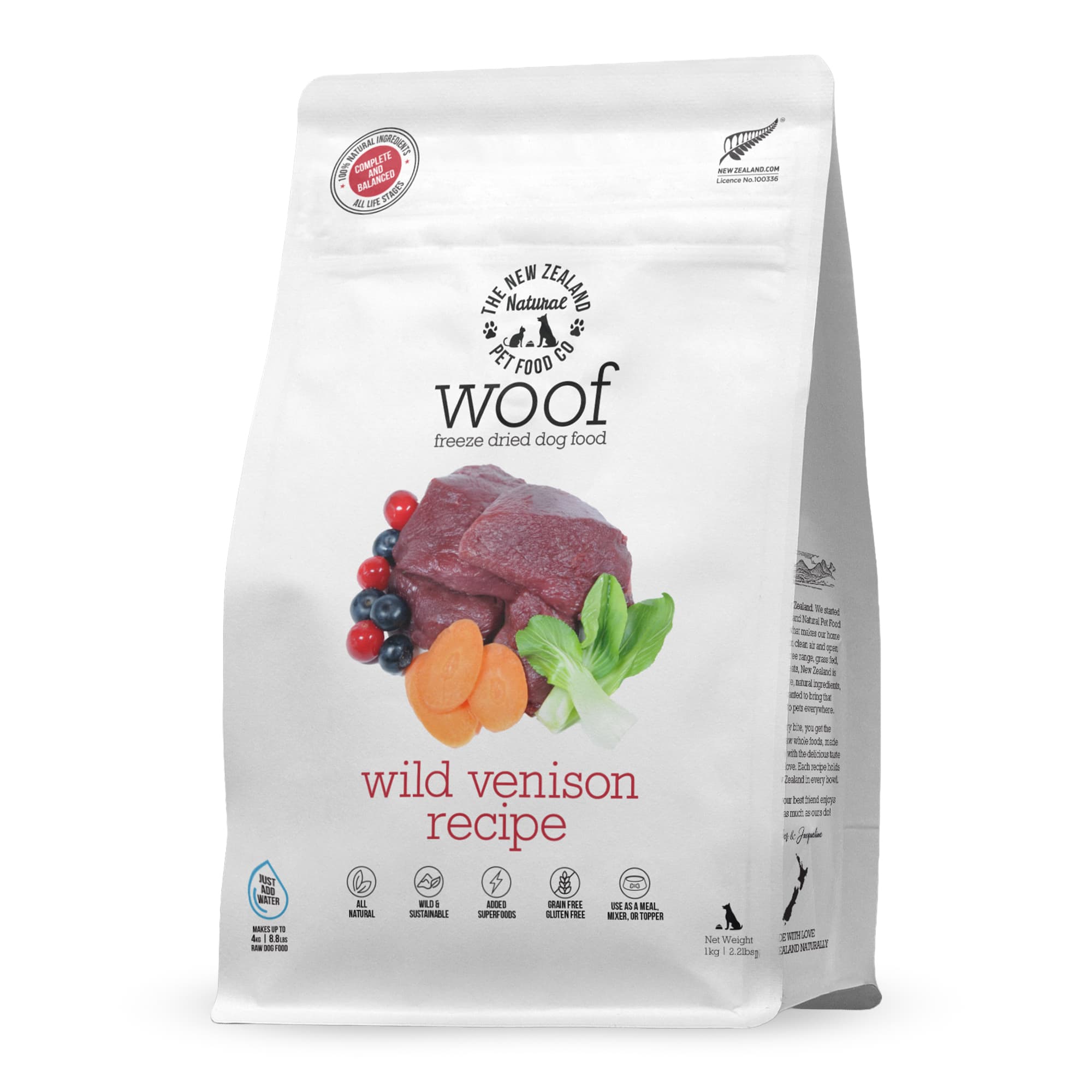 WOOF Freeze Dried Raw Wild Venison Dog Food 1kg