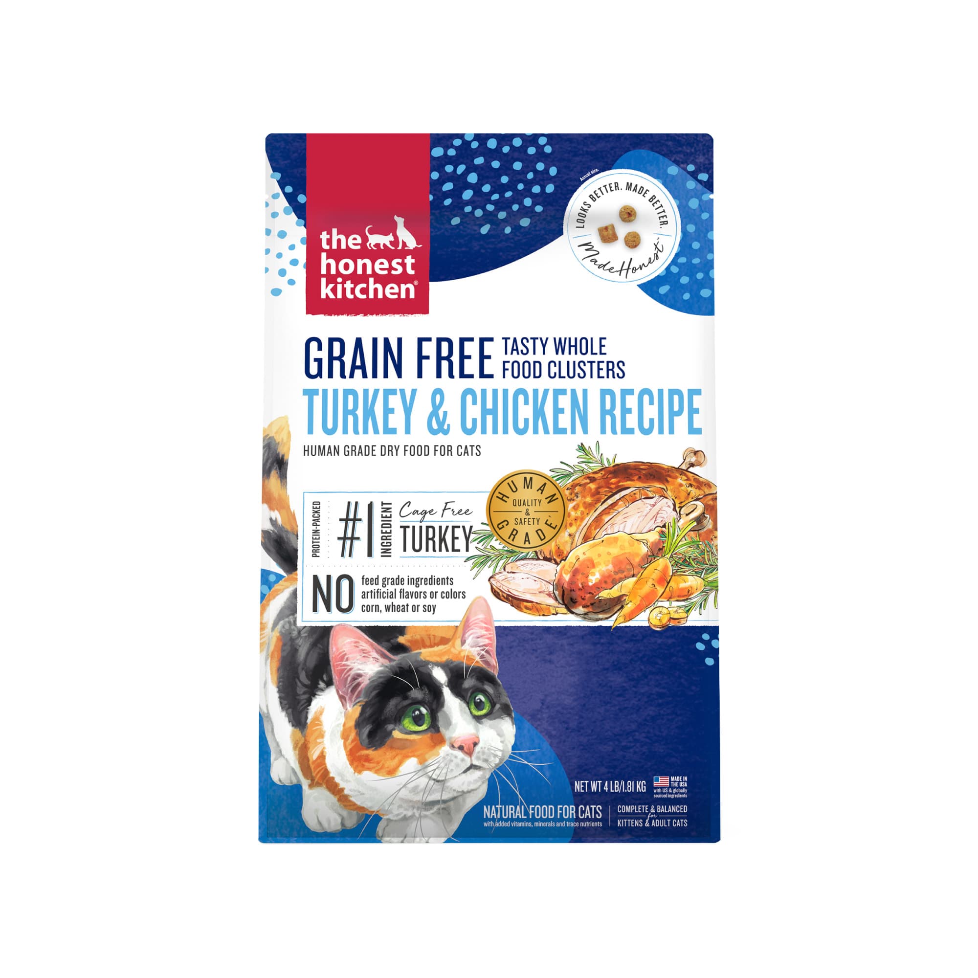 The Honest Kitchen Tasty Whole Food Clusters Grain Free Cat Food (Turkey & Chicken), 4lbs