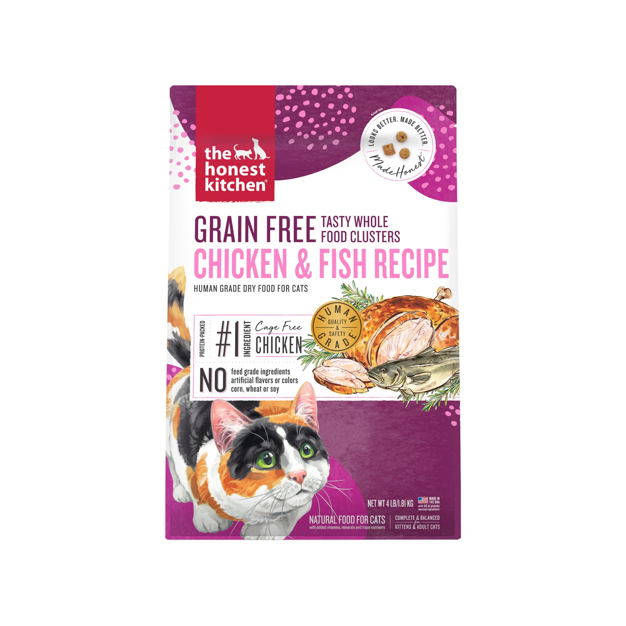 The Honest Kitchen Tasty Whole Food Clusters Grain Free Cat Food (Chicken & Whitefish), 4lbs
