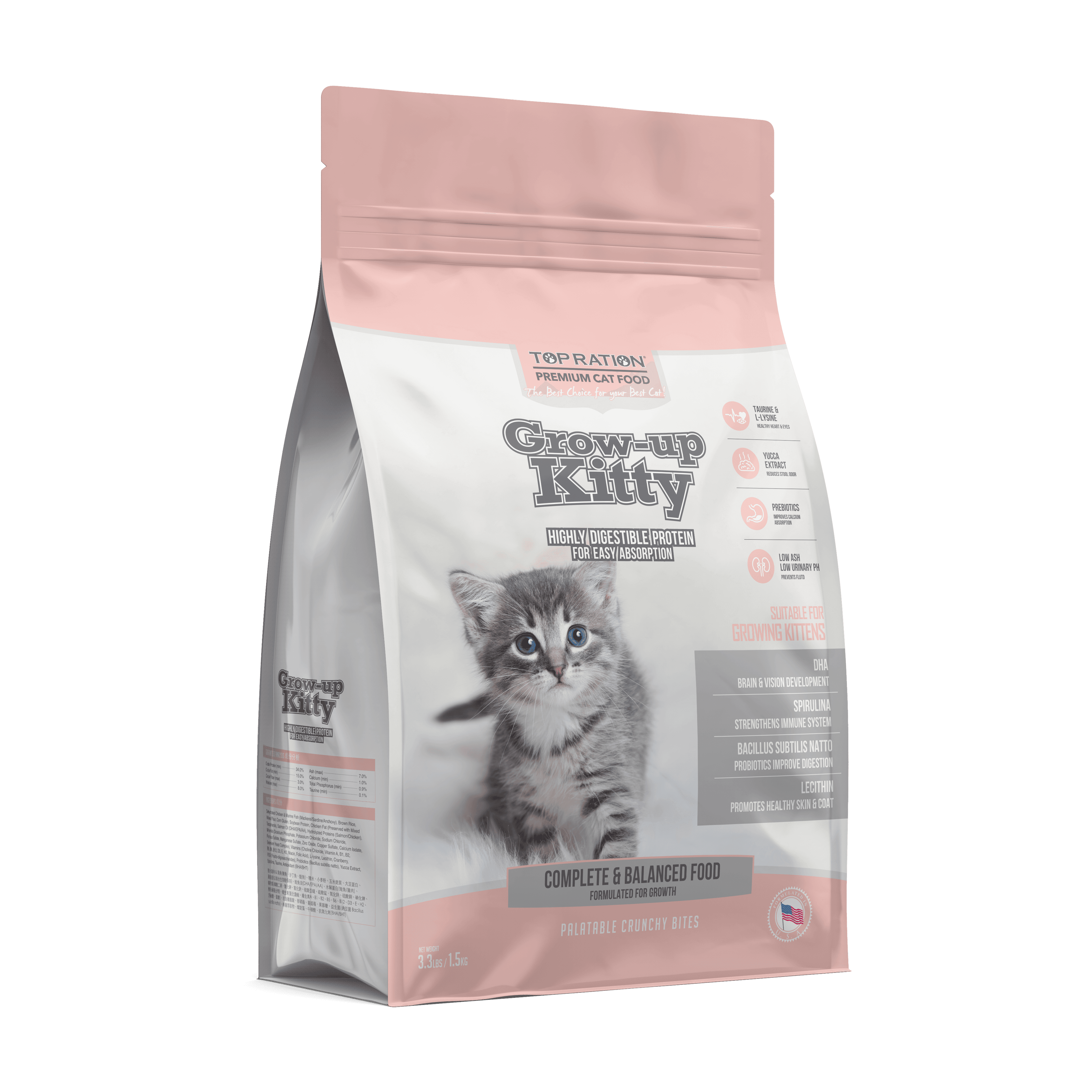Top Ration Premium Dry Cat Food (Grow-up Kitty), 1.5kg