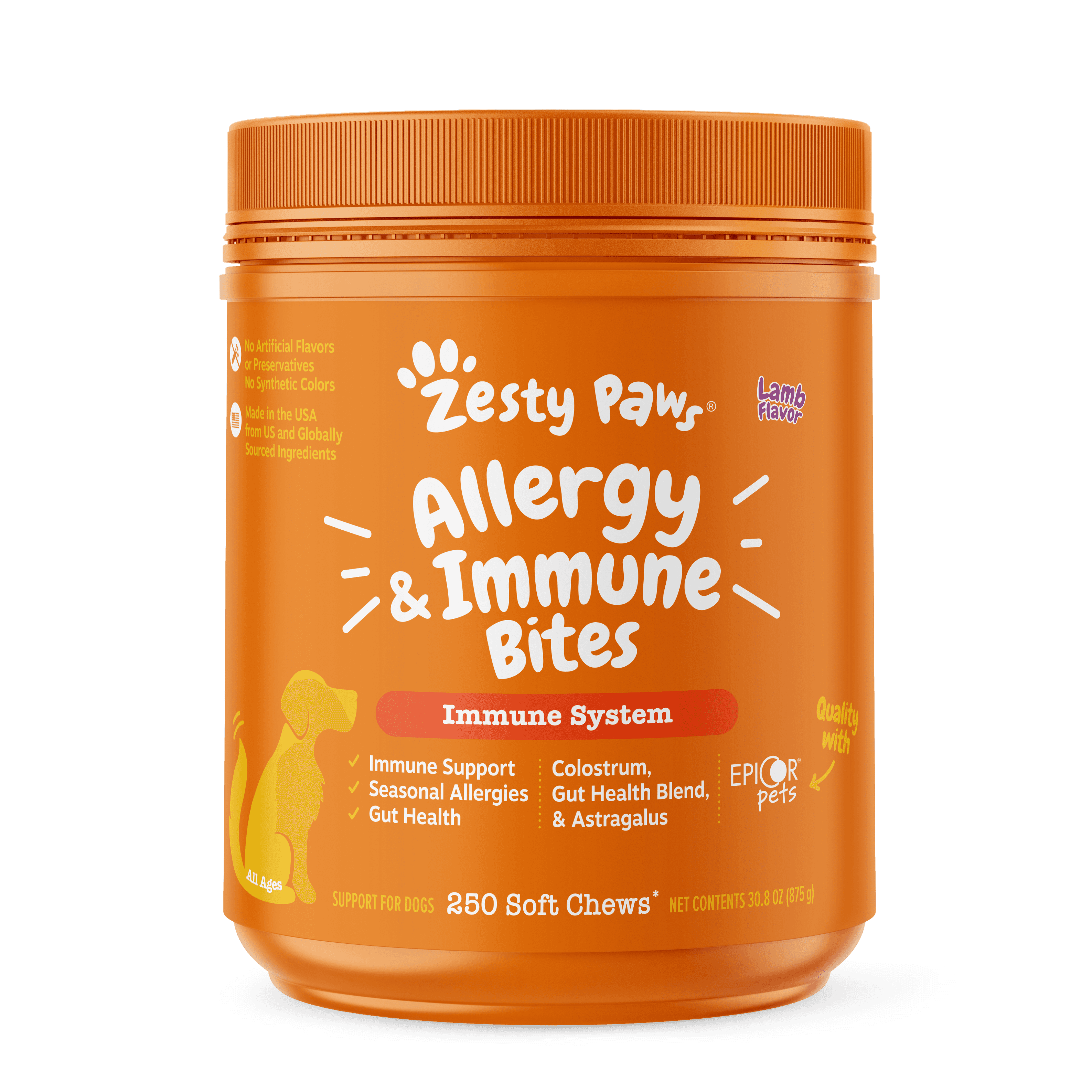 Zesty Paws Allergy & Immune Bites Dog Supplements (Lamb), 250ct